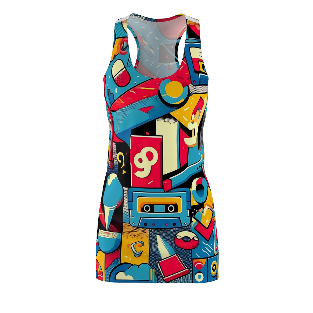 90s Summer Party, Hip Retro Women's Racerback Dress - Mid Century Modern Gal