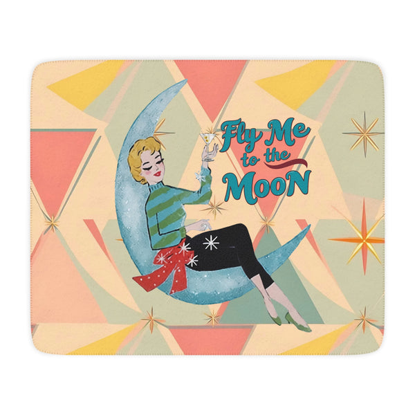 Mid Century Modern Christmas Blanket Retro Fly Me to the Moon Sherpa Blanket - Cozy Vintage Throw for Home Decor