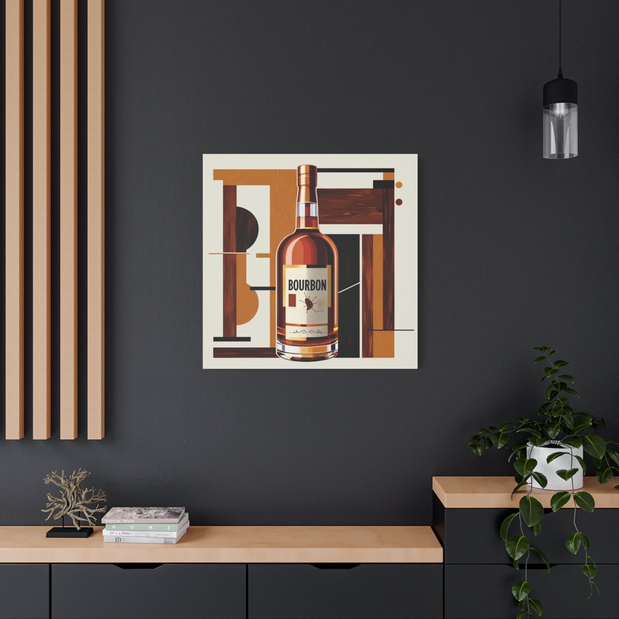 Abstract Bourbon Mid Mod Bauhaus Bourbon Lover Wall Art Canvas - Mid Century Modern Gal