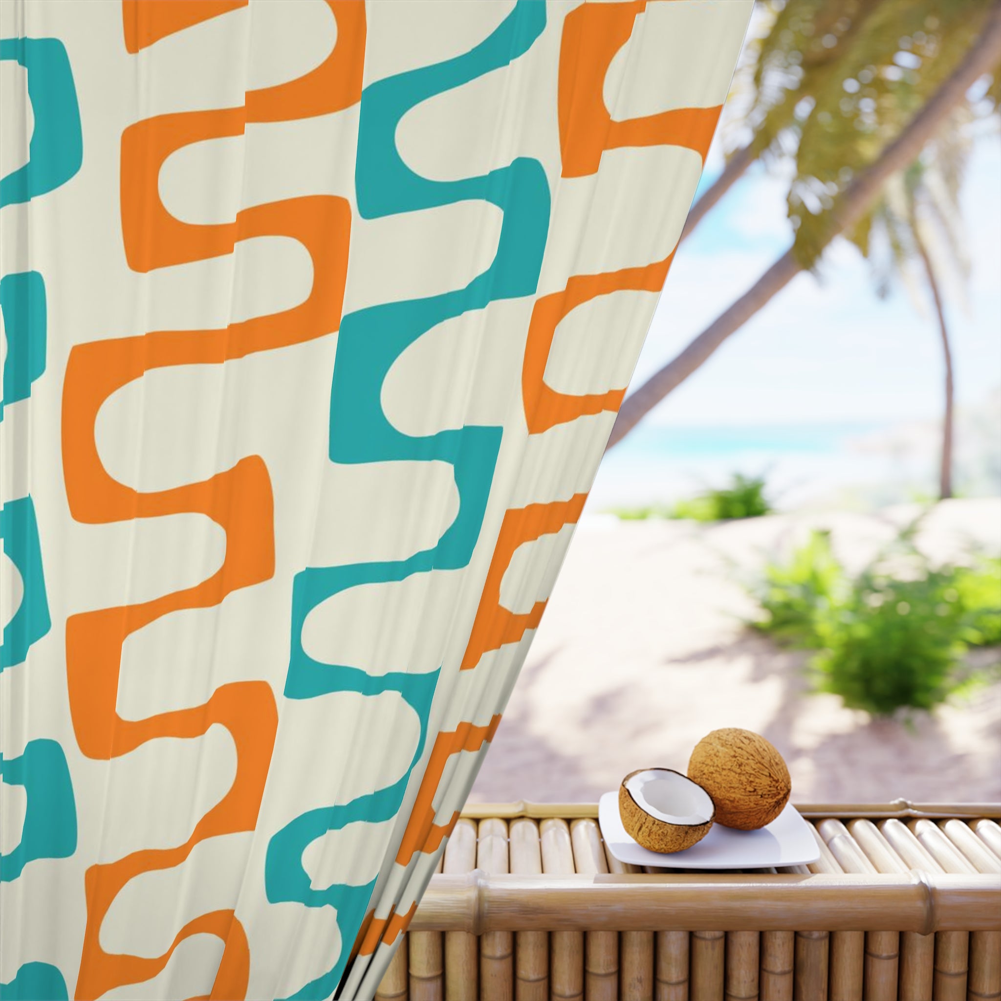 Mid Century Modern Window Curtain, Orange, Teal Geometric Groovy MCM Bedroom, Livingroom Blackout Curtain - Mid Century Modern Gal