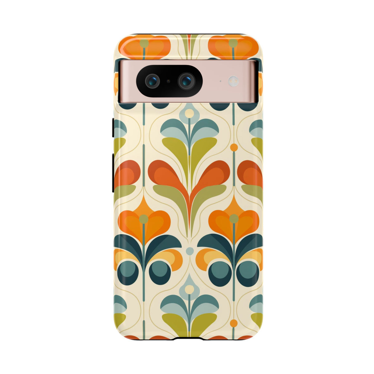 Mid Century Modern Scandinavian Floral, Orange Blue Green Tough Phone Case