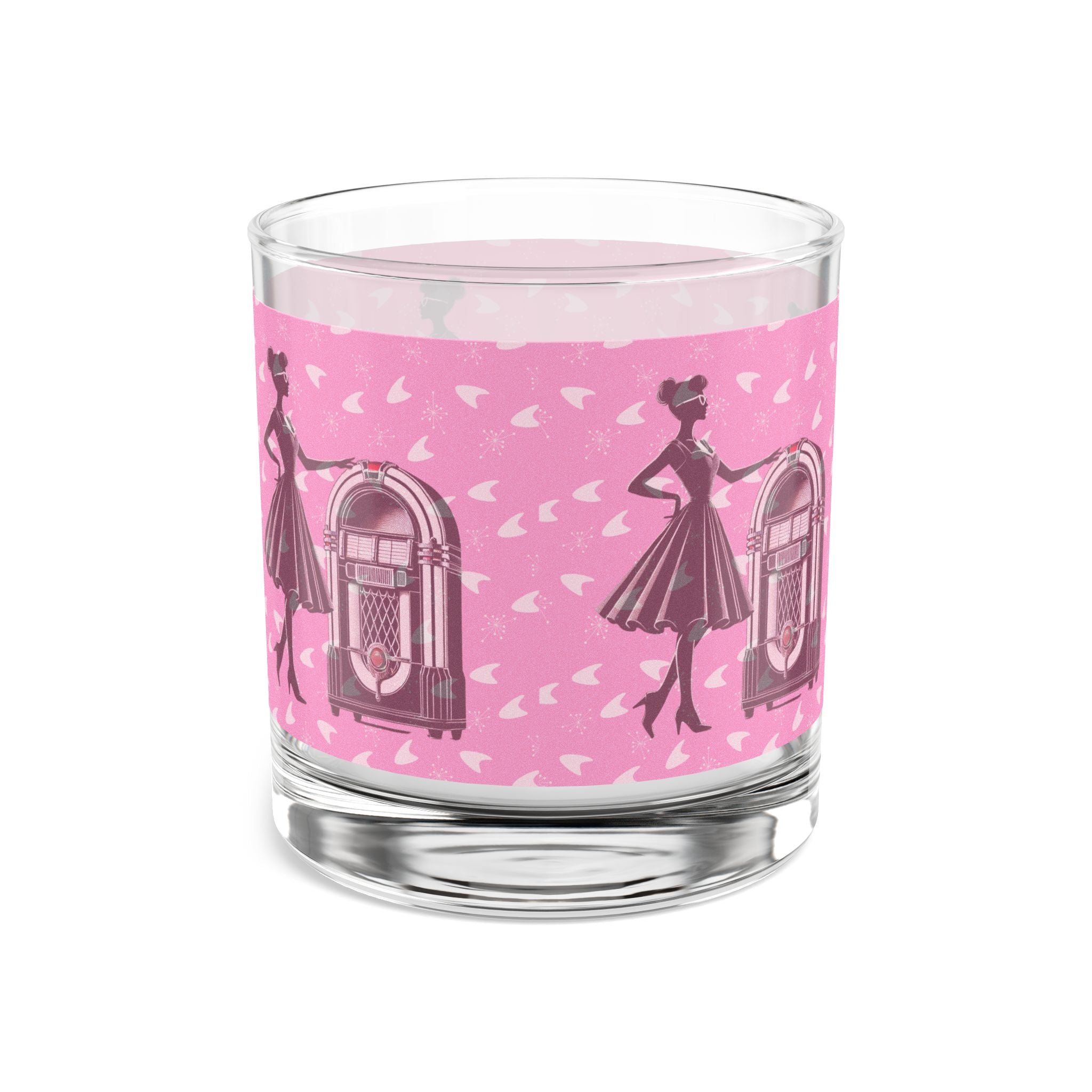 50s Retro Gal Pink Jukebox Rocks Glass – 10oz Cocktail Glass for Vintage Lovers - Mid Century Modern Gal