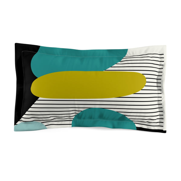 Mid Century Modern Pillow Sham, Teal, Lime Green Geometric Design MCM Bedding
