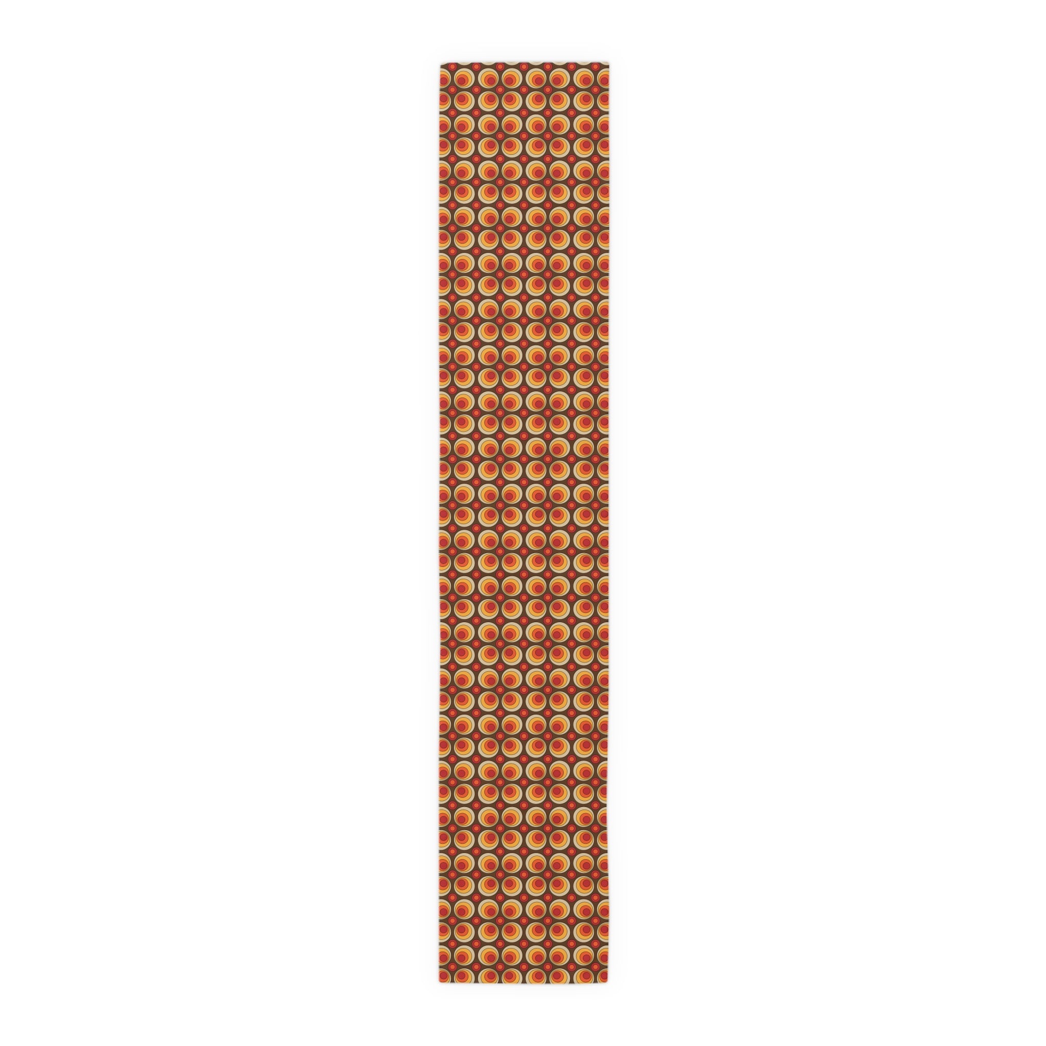 Retro Orbs, Orange Brown Yellow Groovy Geometric Mid Mod Table Runner - Mid Century Modern Gal