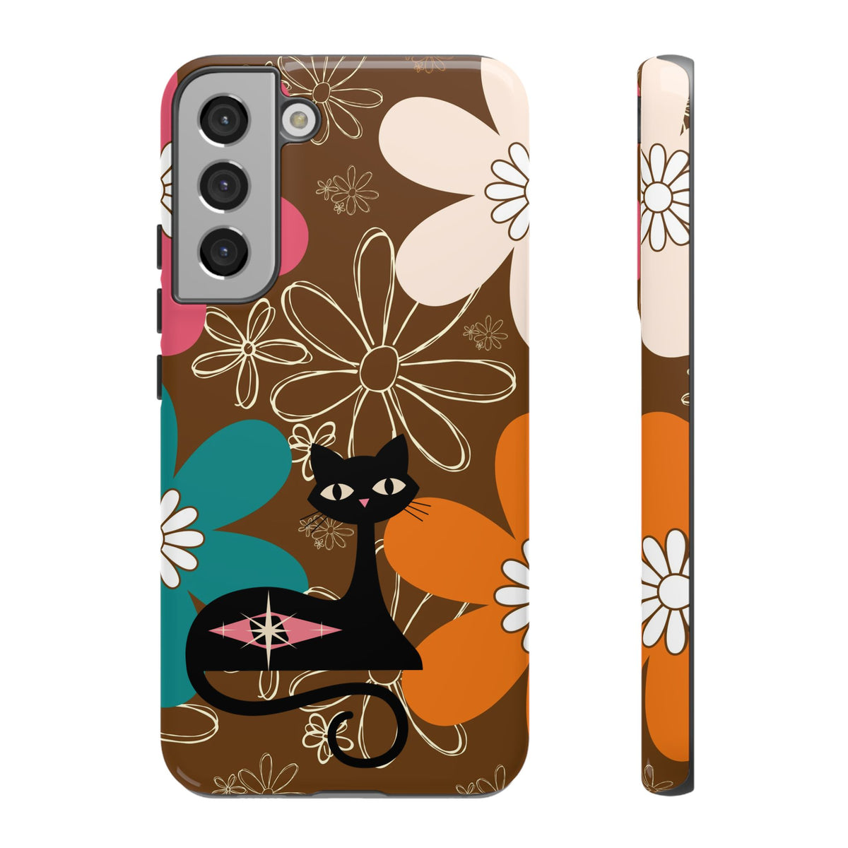 Atomic Cat Retro 70s Vibe Flower Power Tough Cases: Cute Floral and Cat Phone Case for Cat Lovers