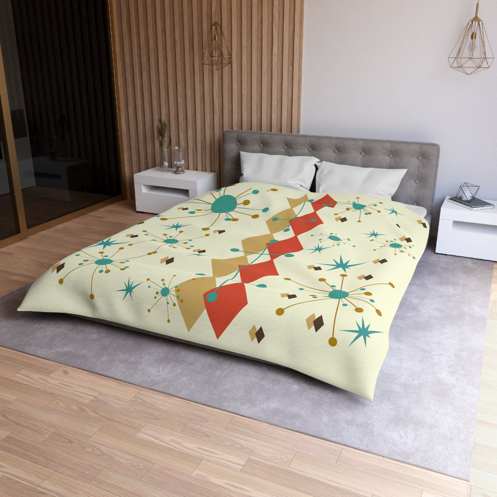 Mid Century Modern Bedding, Atomic Starburst, Sputnik, Franciscan Design, MID Mod Retro, Microfiber Duvet Cover - Mid Century Modern Gal