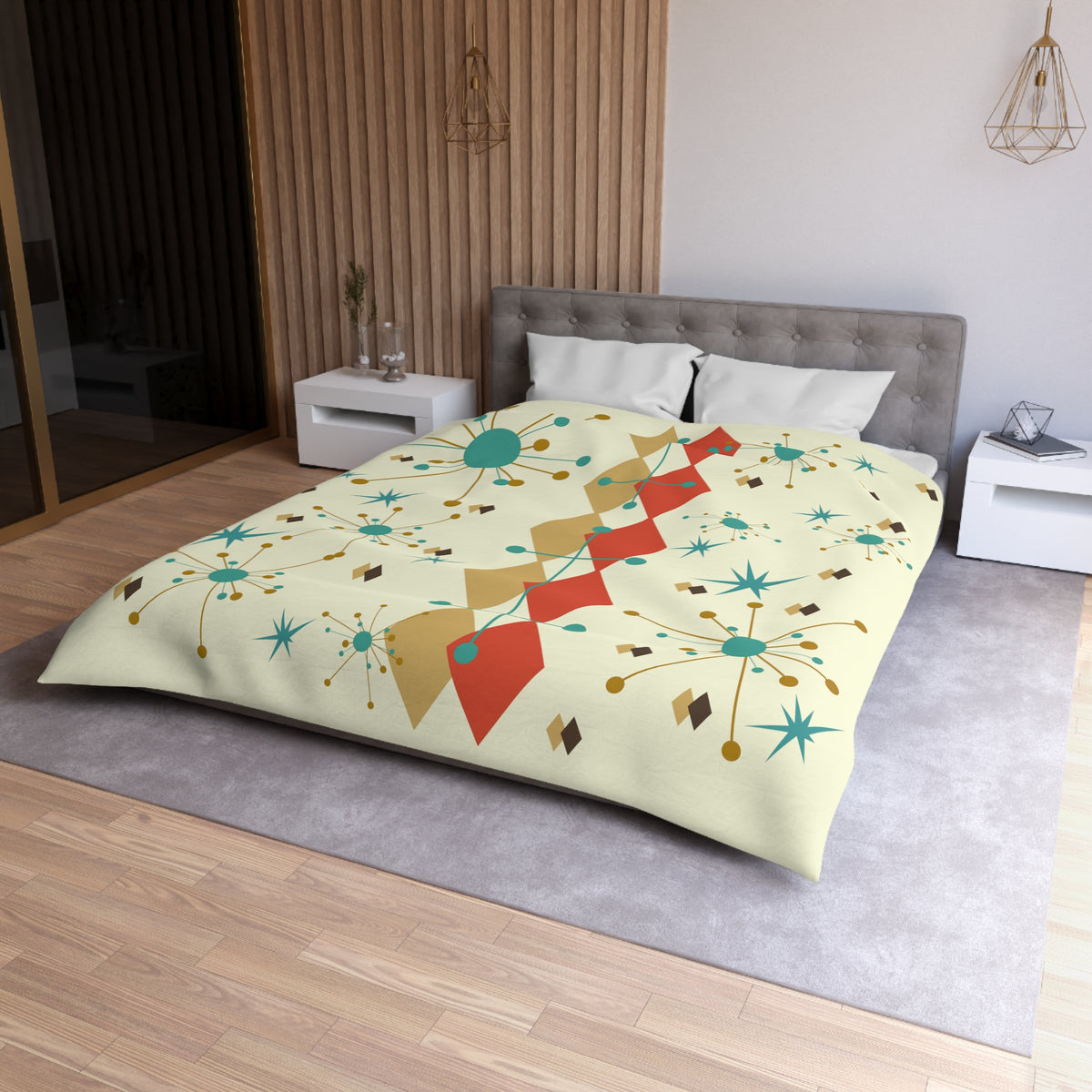 Mid Century Modern Bedding, Atomic Starburst, Sputnik, Franciscan Design, MID Mod Retro, Microfiber Duvet Cover - Mid Century Modern Gal