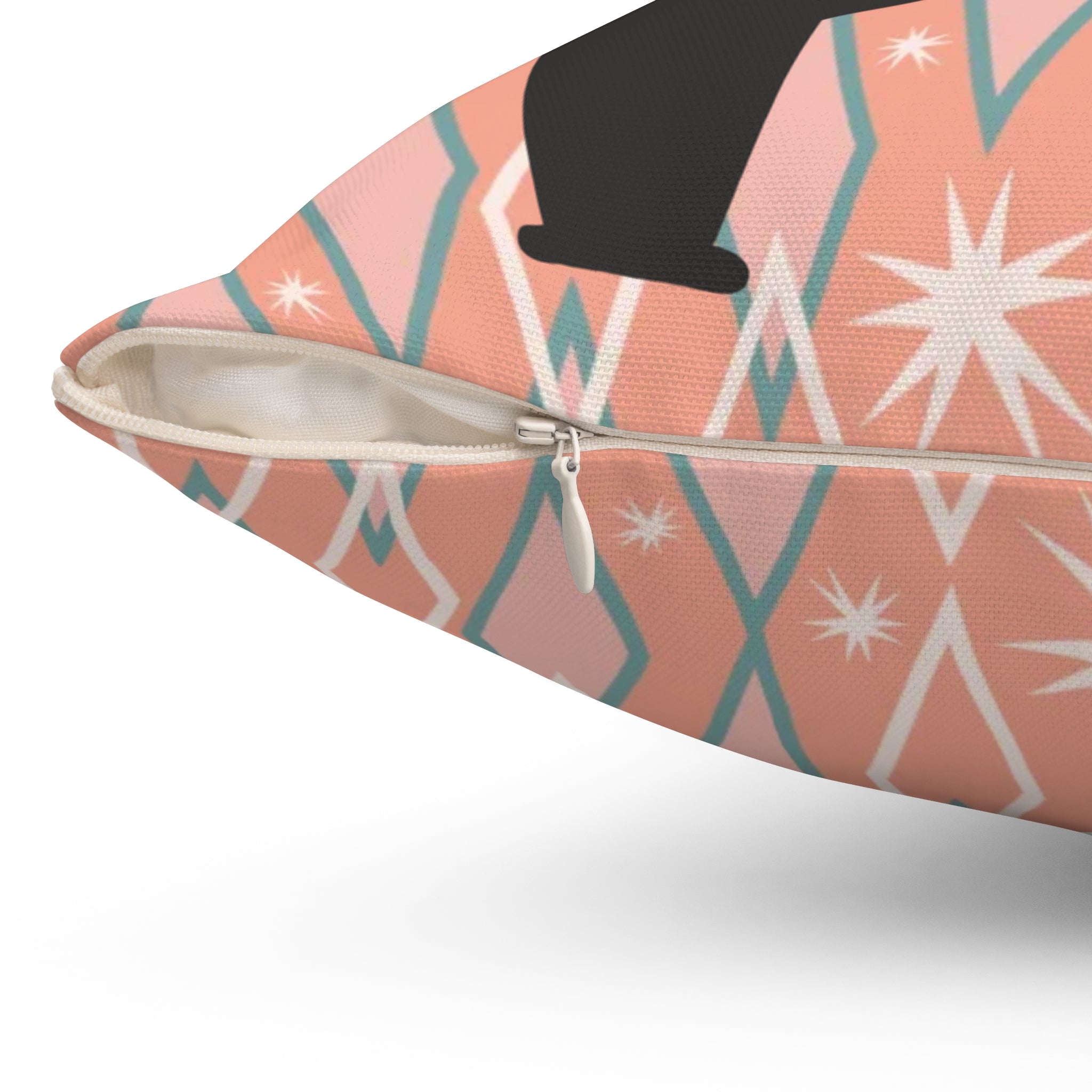 Atomic Cat, Quirky Kitsch Mid Century Modern Diamond Pattern Pillow And Insert - Mid Century Modern Gal