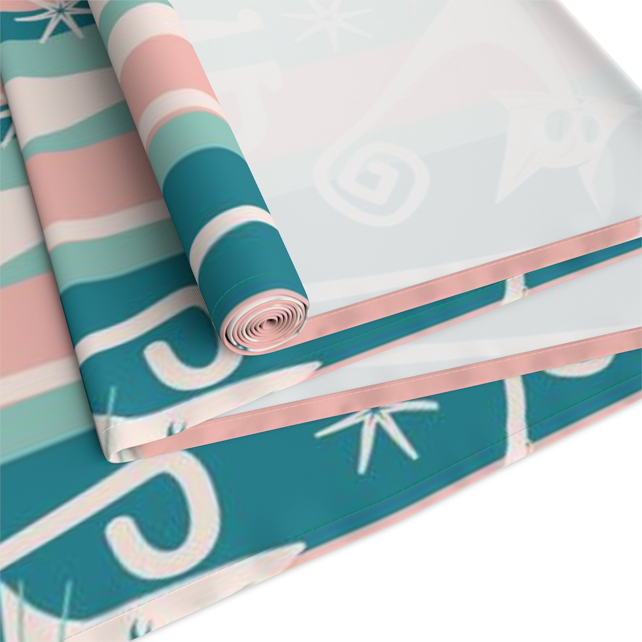 Kitschy Cat Cafe Aqua, Pink Bespoke Home Decor, Mid Century Modern Table Runner - Mid Century Modern Gal