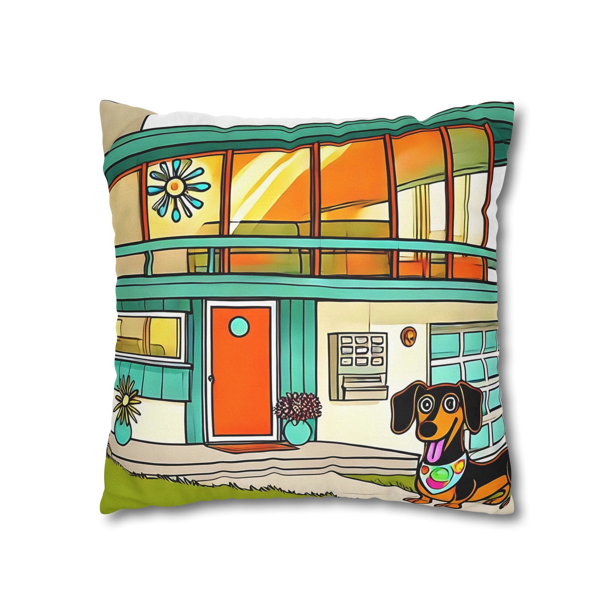 Doxie Dog Dwelling, Kitschy Mid Century Modern Pillow COVER Only - Mid Century Modern Gal