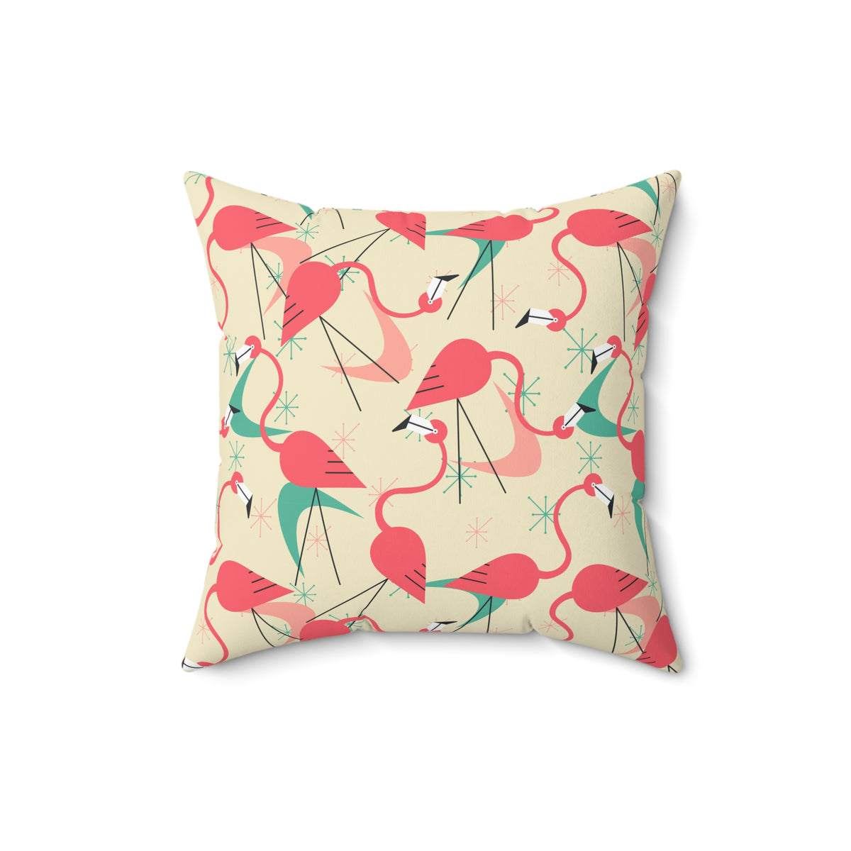Mid Century Modern Dancing Flamingos, Kitschy Quirk MCM Tropical Flamingo Square Pillow - Stylish Home Decor for Retro Summer Vibes - Mid Century Modern Gal