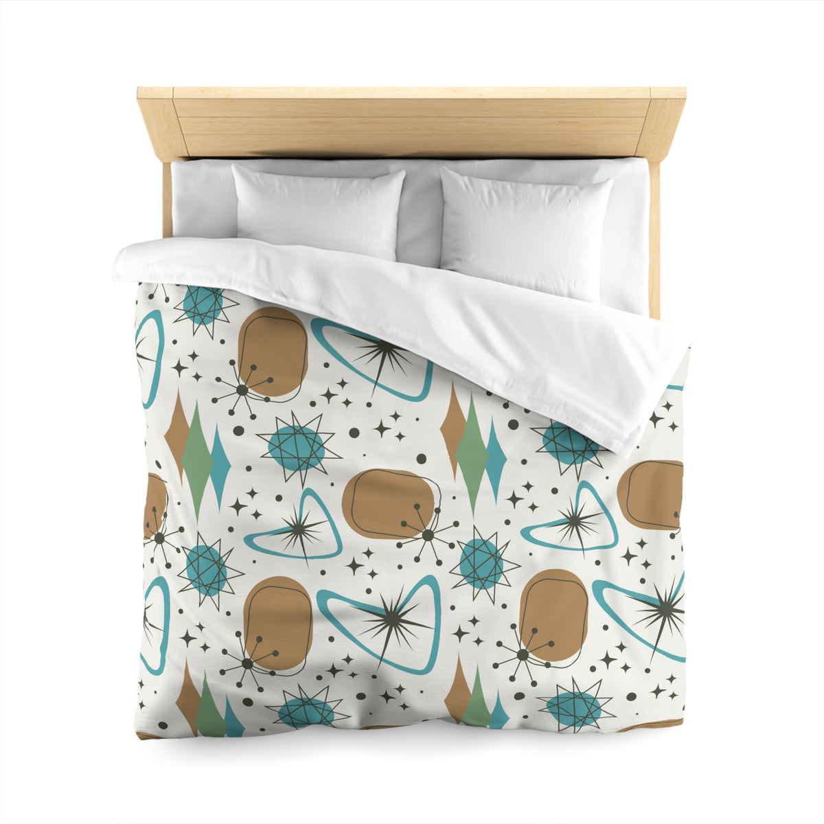 Mid Century Modern Franciscan Starburst Camel Brown, Beige Teal Starburst Retro-Modern Duvet Cover - Mid Century Modern Gal