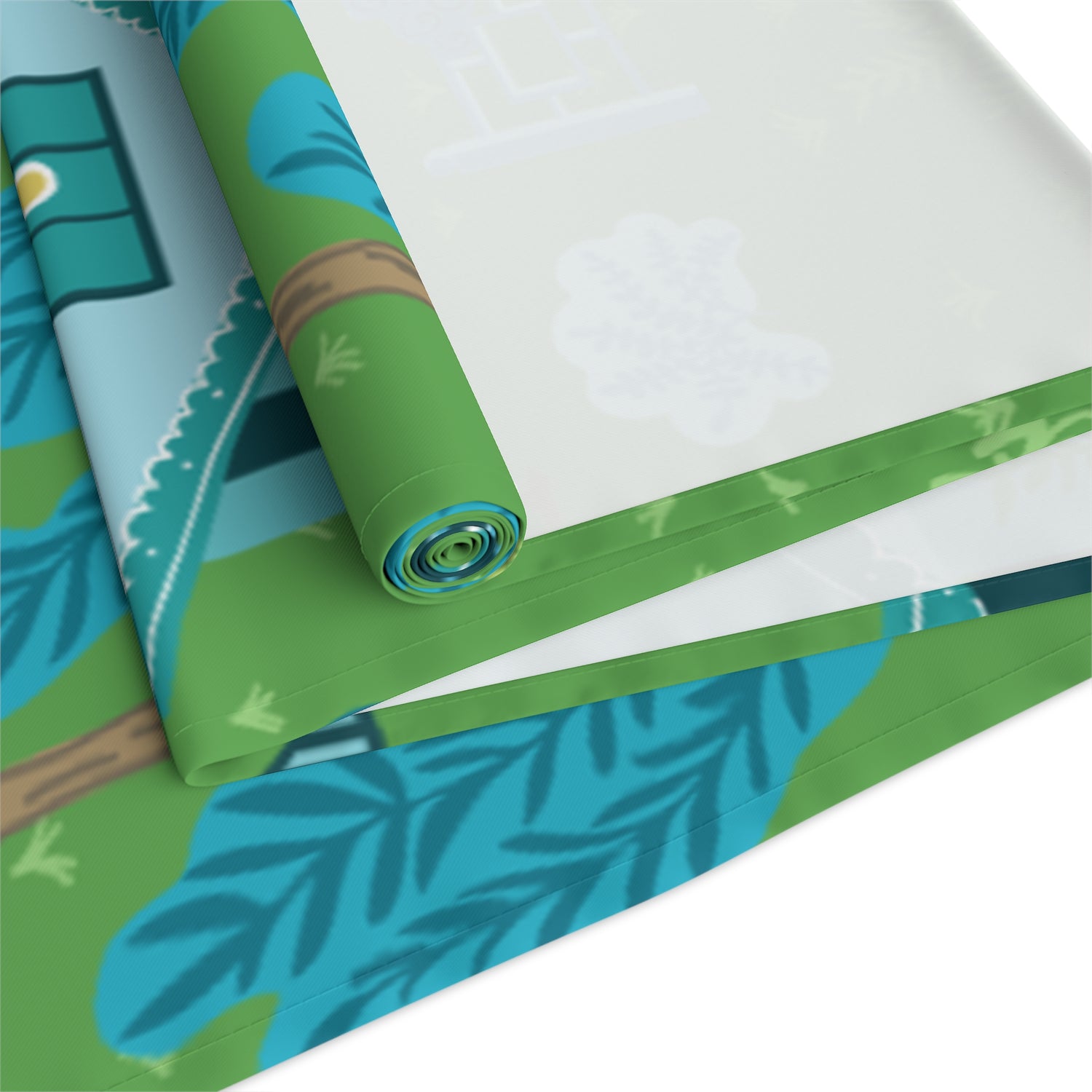 Chinoiserie Pagoda Blue, Green Tranquil Asian Inspired Table Setting Runner - Mid Century Modern Gal