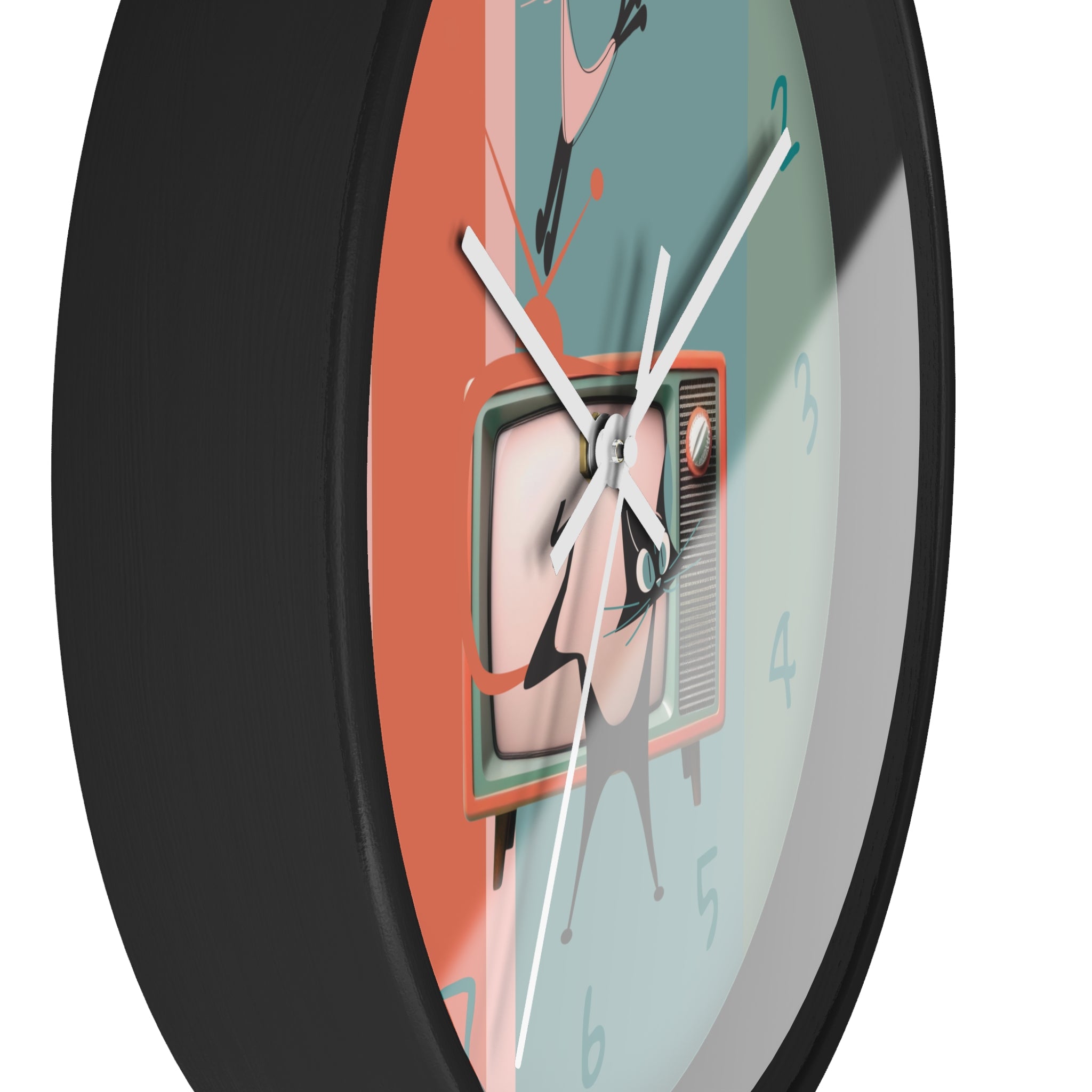 Atomic Cat Wall Clock, Mid Century Modern TV, Kitschy Black Cats, Whimsical Retro Cat Mom Gift For Bedroom, Livingroom, Kitchen - Mid Century Modern Gal