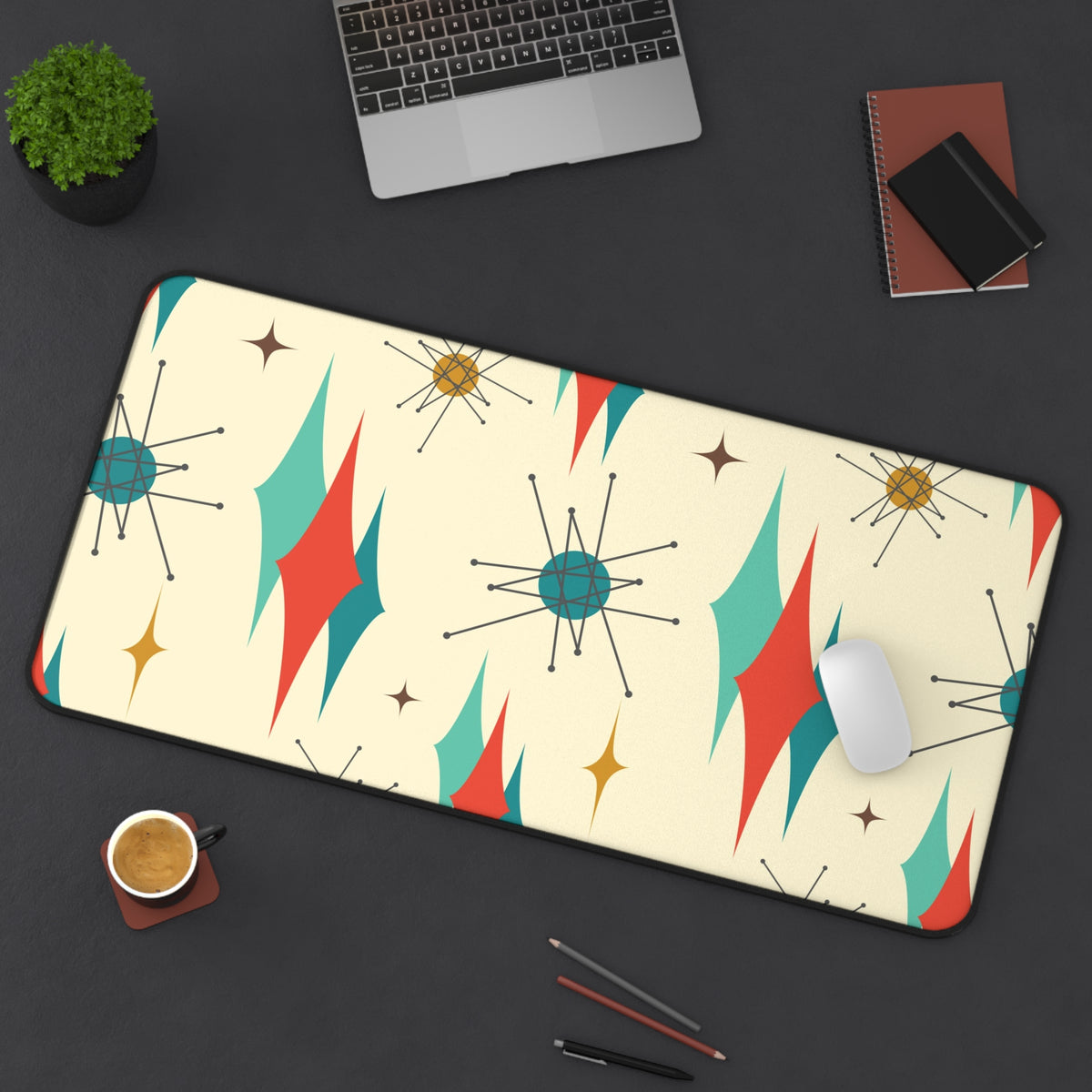 Franciscan Starburst Mid Century Modern Retro-Inspired Desk Mat with Geometric Print - Stylish Workspace Decor - Mid Century Modern Gal