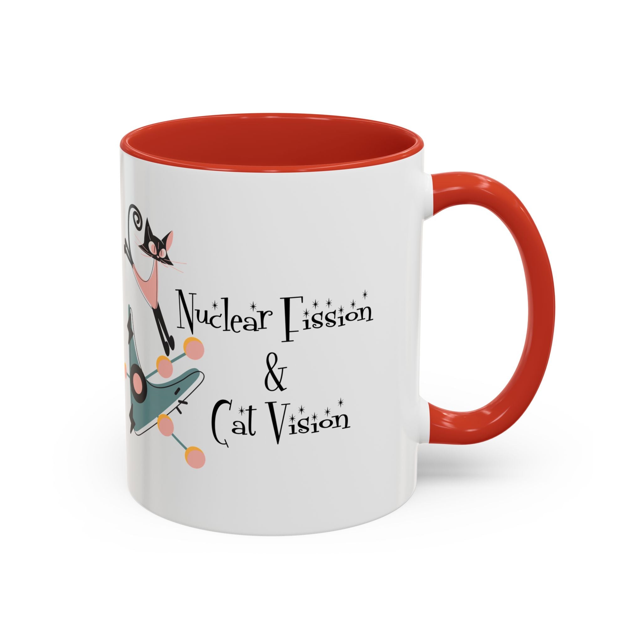 Atomic Cat Coffee Tea Mug, Mid Century Modern Boomerang, Space Age Atomic Drinkware For Cat And Coffee Lovers - Mid Century Modern Gal