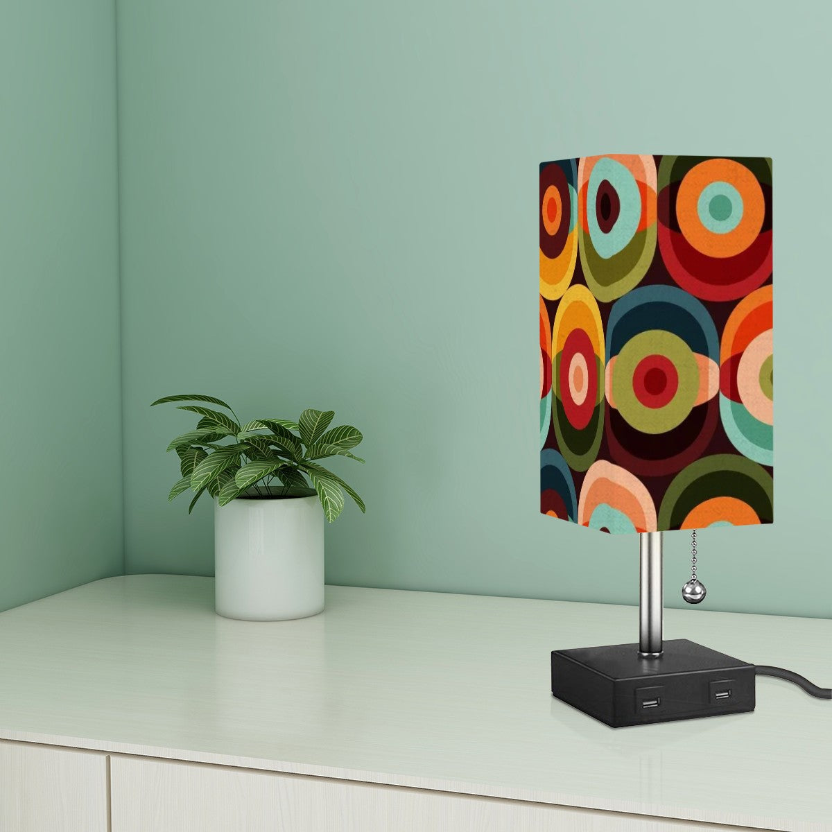 Retro Groovy Orbs Funky Fun Mid Mod Table Lamp With USB Ports - Mid Century Modern Gal