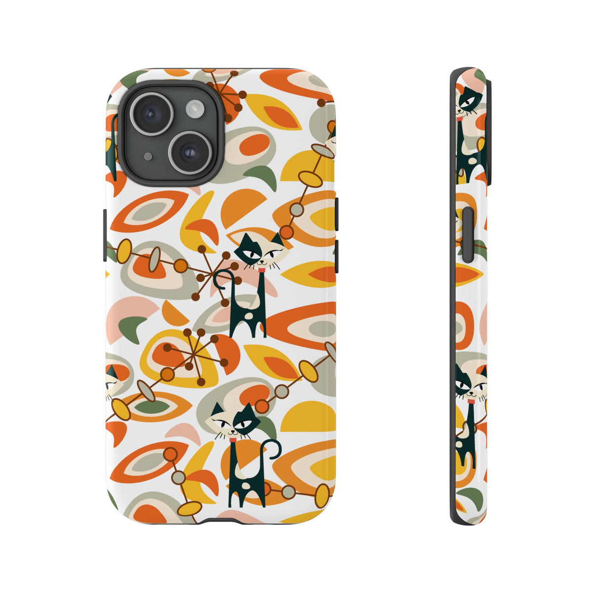 Atomic Cat Mid Mod Orange, Yellow, Groovy Cat Smart Phone Tough Cases - Mid Century Modern Gal