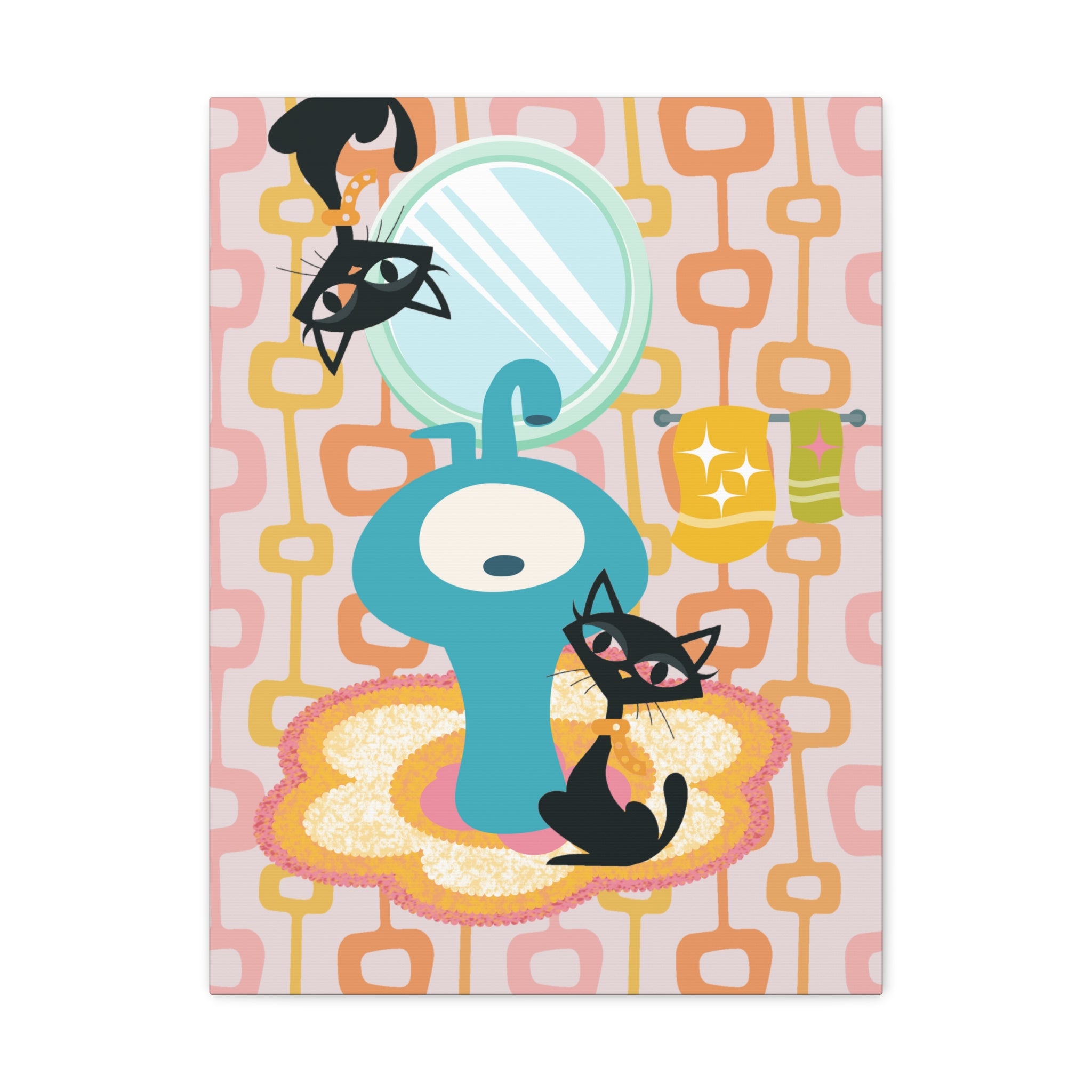 Atomic Cat Bathroom Art, Mid Century Modern Geometric, Crazy Fun Quirky Atomic Wall Art For Bathroom - Mid Century Modern Gal