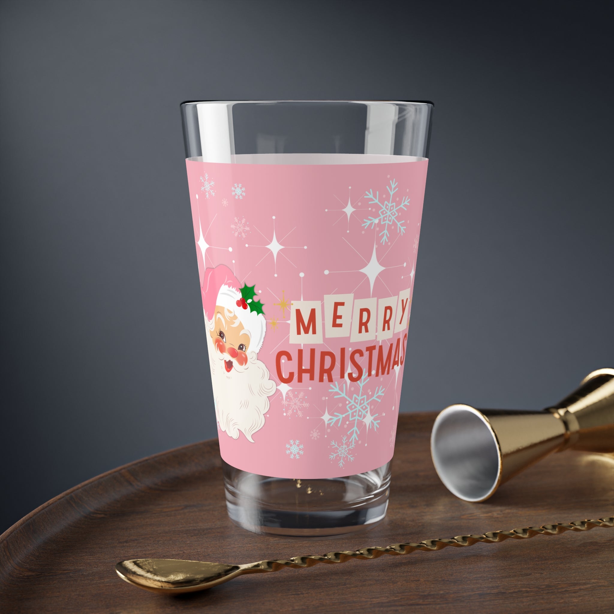 Vintage Santa, Smiling Santa Mid Century Modern Drinkware Glass - Mid Century Modern Gal