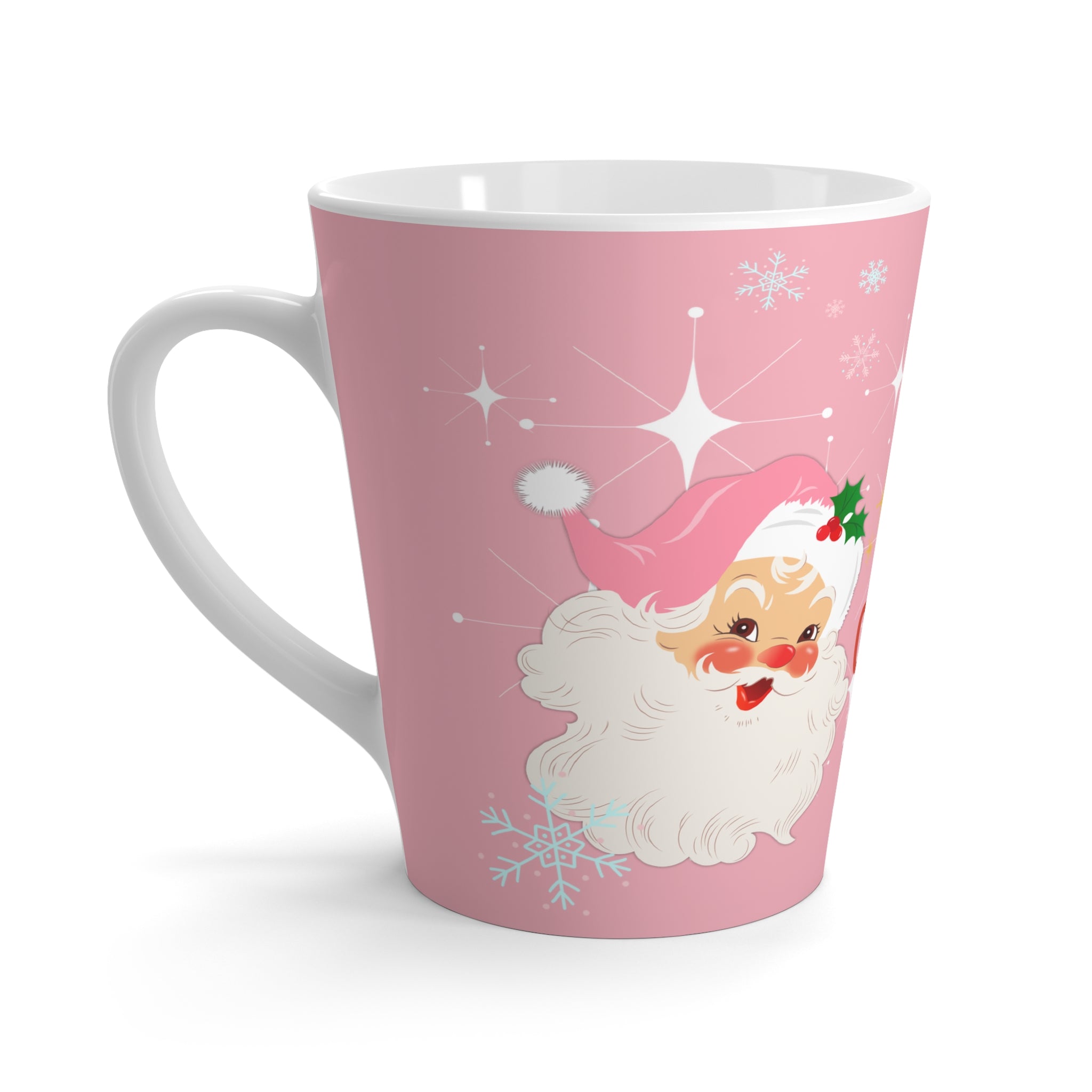 Smiling Vintage Santa, 50s Kitsch Pink, Santa Mid Century Modern Latte Mug - Mid Century Modern Gal