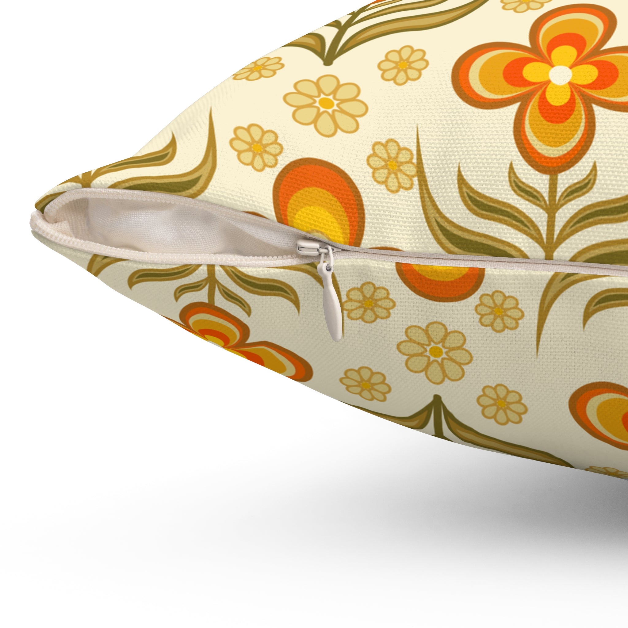 70s Retro Groovy Flower Power Floral Orange, Yellow Green Pillow And Cover - Mid Century Modern Gal