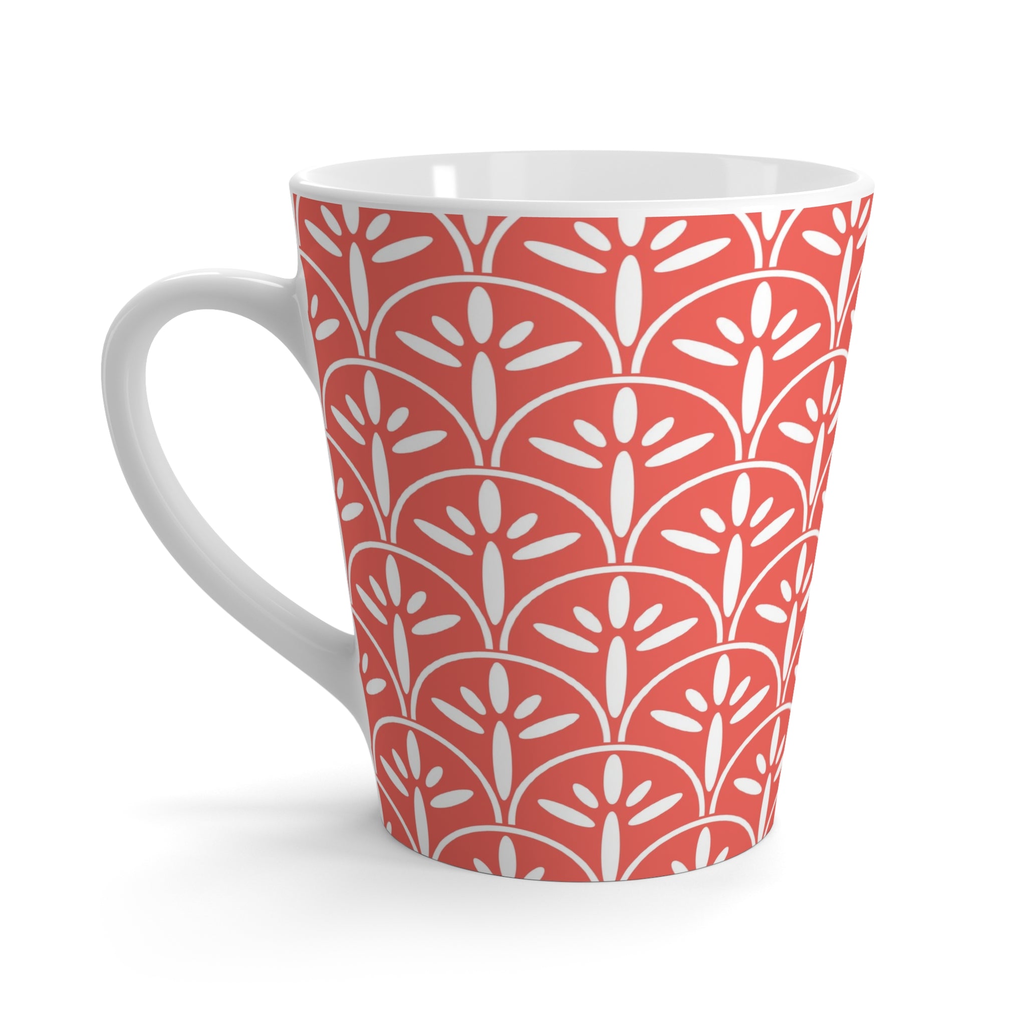 Art Deco Coral, Chic Floral Latte Mug - Trendy Coffee Cup for Stylish Mornings - Mid Century Modern Gal