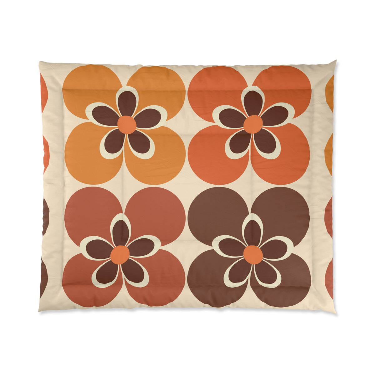 70's Bedroom, Mod Daisy, Brown, Orange, Yellow, Groovy, Retro Mid Century Modern, MCM Comforter, King, Queen - Mid Century Modern Gal