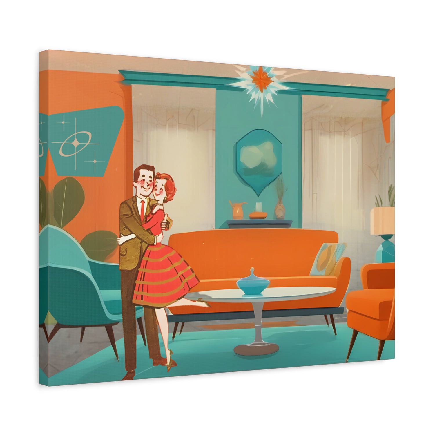 Mid Century Modern Wall Art, 50s Couple, Orange Teal, Mod Retro Wall Art - Mid Century Modern Gal