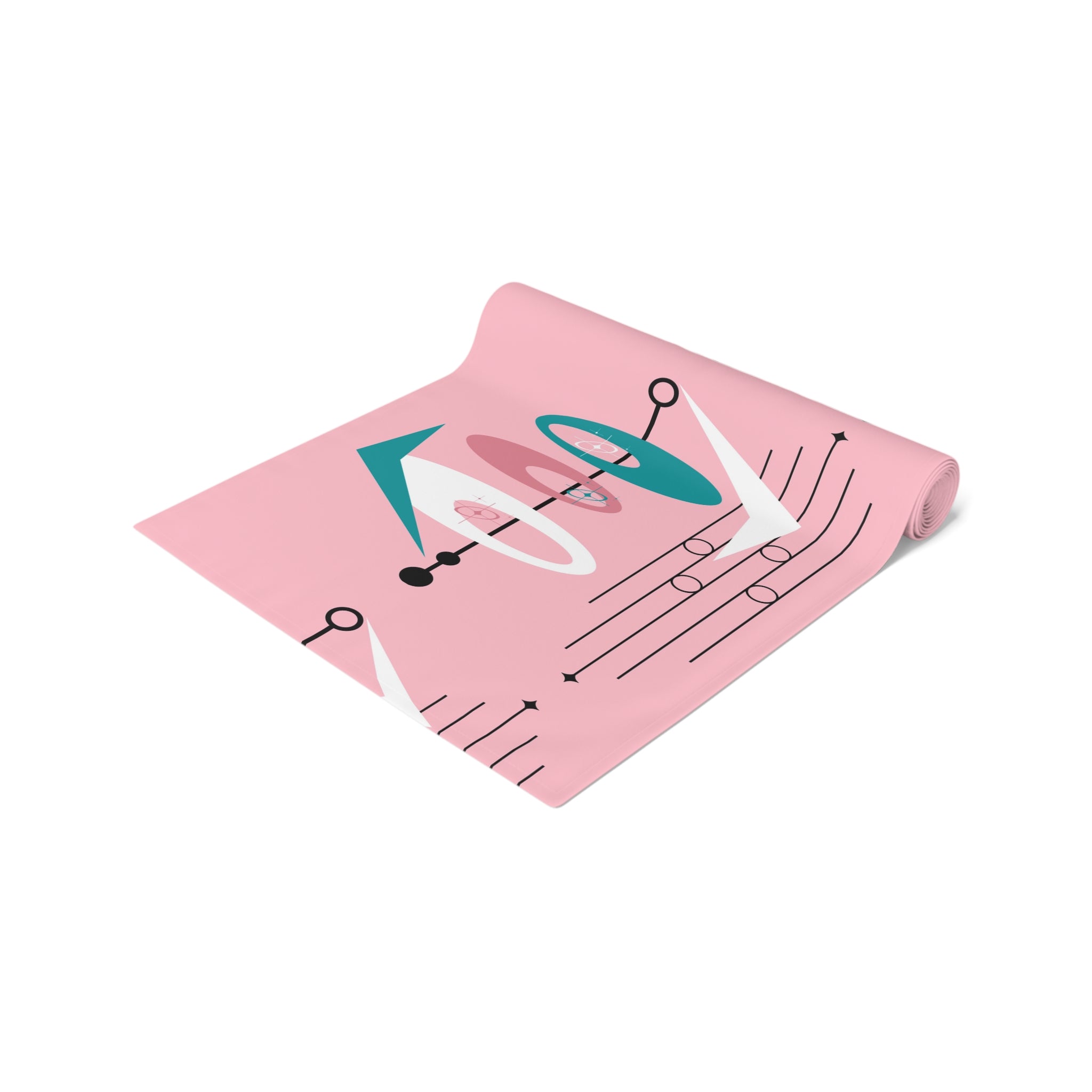Atomic Pink, Teal Mid Century Modern Abstract Table Runner - Mid Century Modern Gal