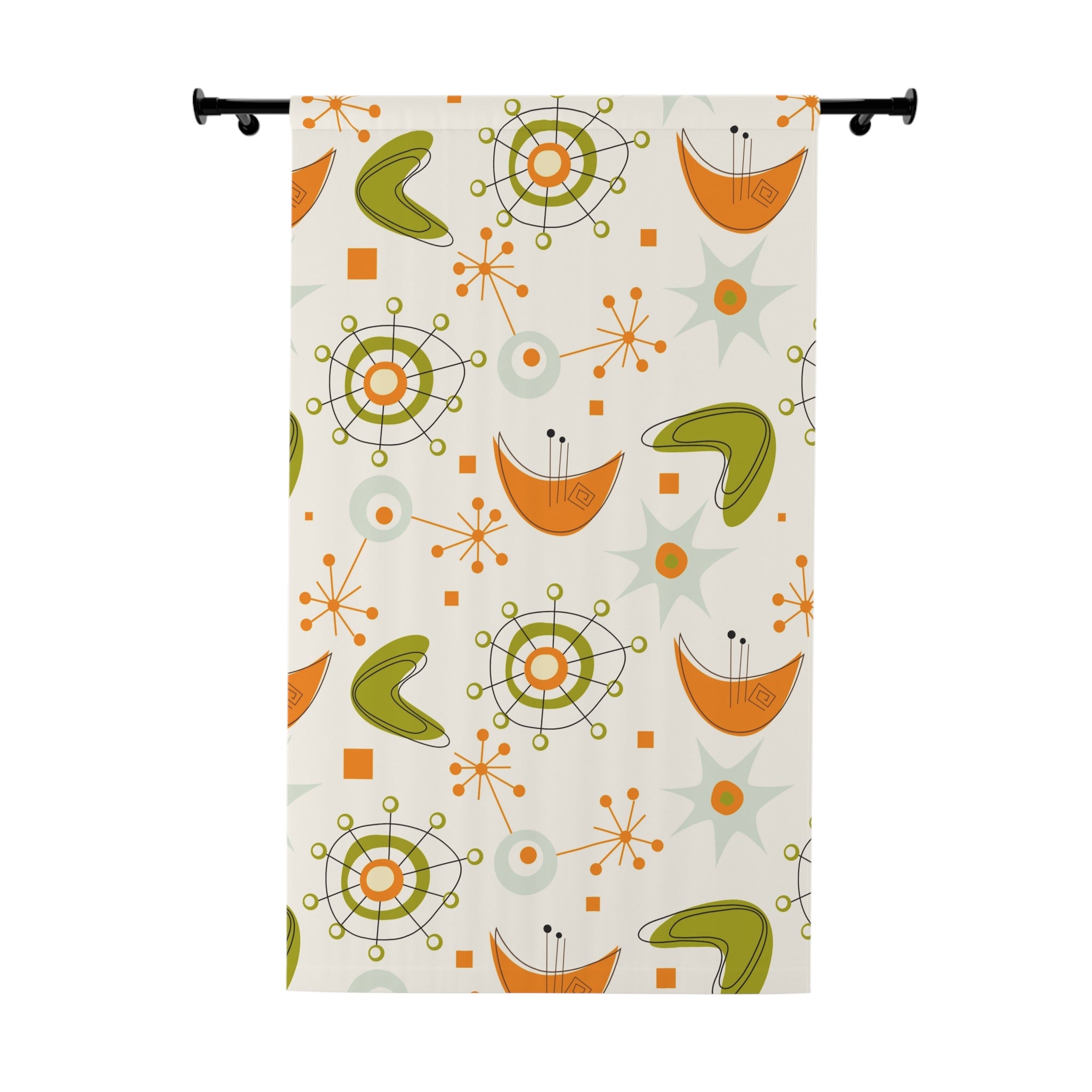 Mid Century Modern Atomic Boomerang Starbursts, Orange Green Retro Modern Window Curtain - Mid Century Modern Gal