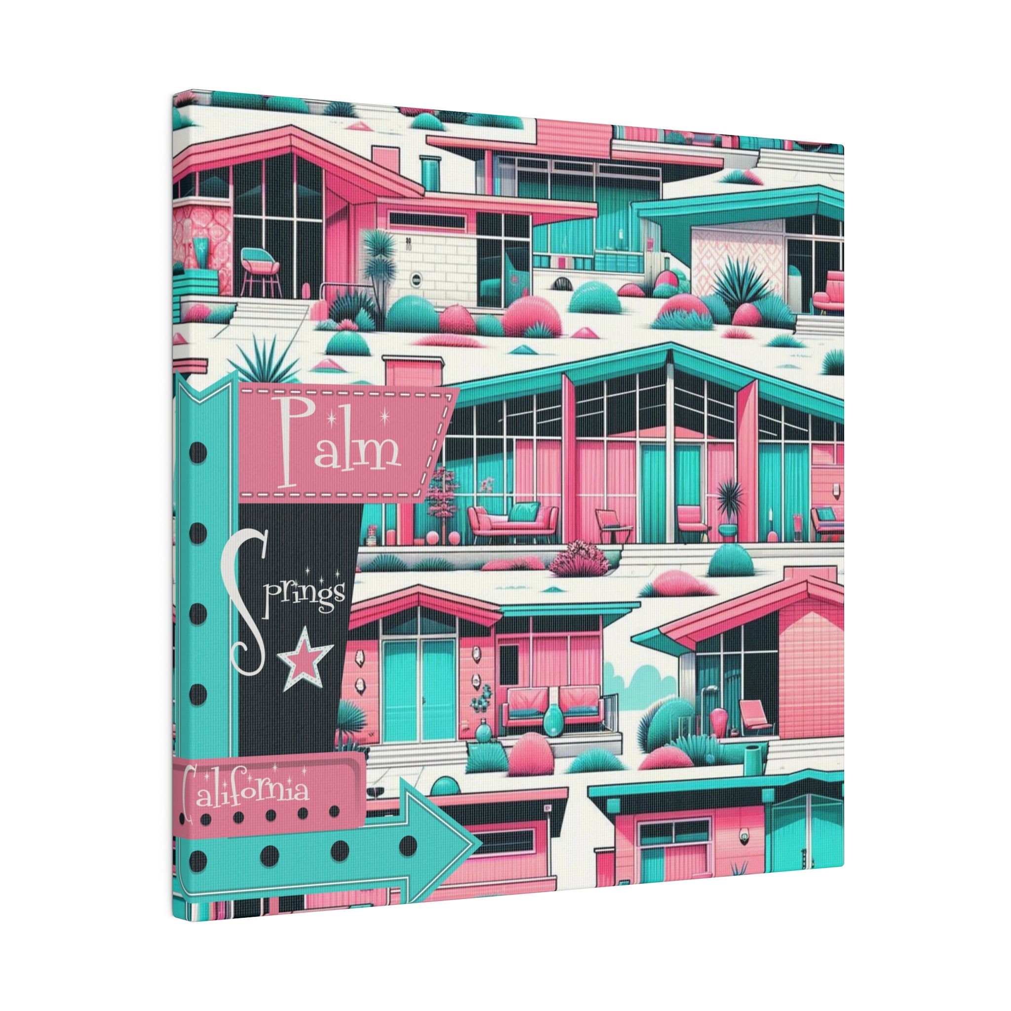 Mid Century Modern Palm Springs California Pink Aqua 50s Wall Art - Mid Century Modern Gal
