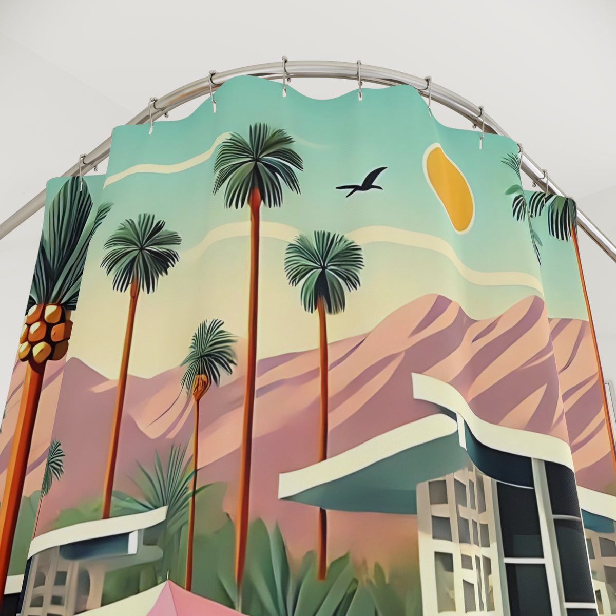 Mid Century Modern 50s Tropical Flamingo Shower Curtains - Mid-Century Modern Bathroom Décor - Mid Century Modern Gal