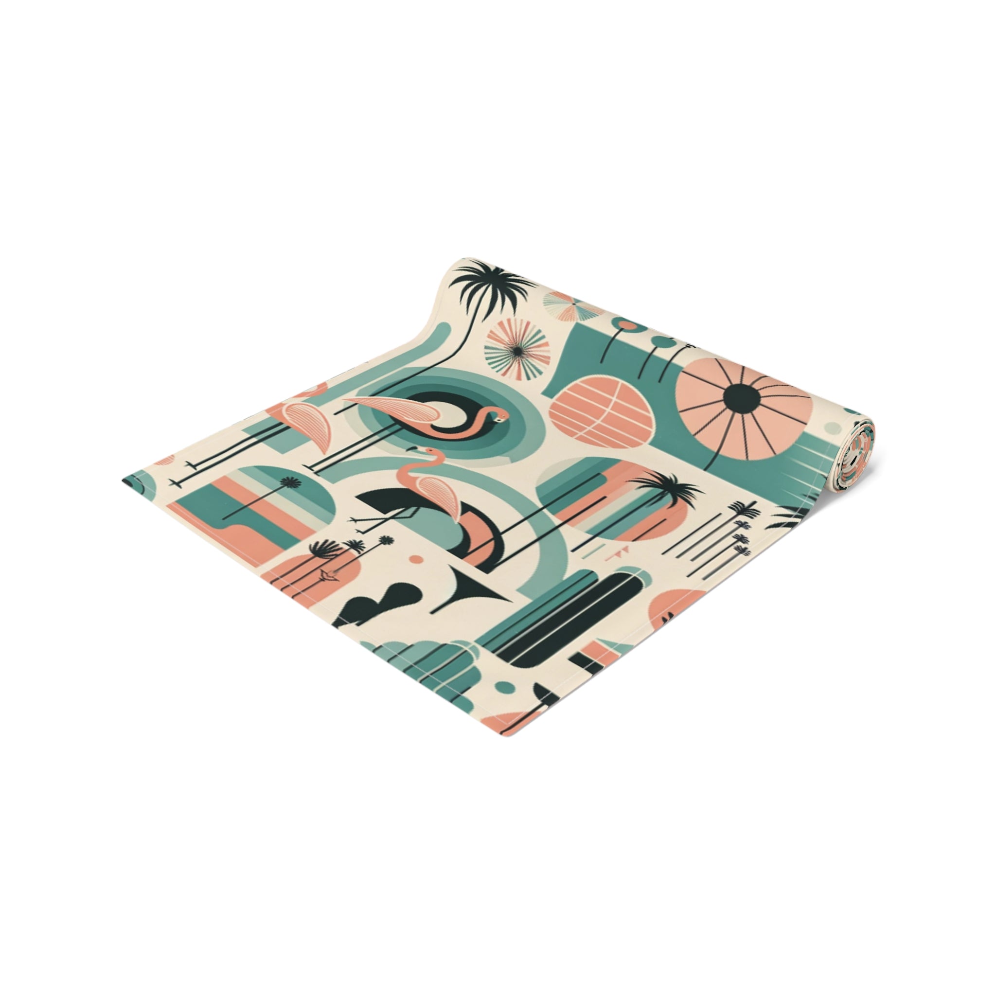 Palm Springs California Flamingo Mid Century Modern Pink, Aqua, MCM Table Runner - Mid Century Modern Gal