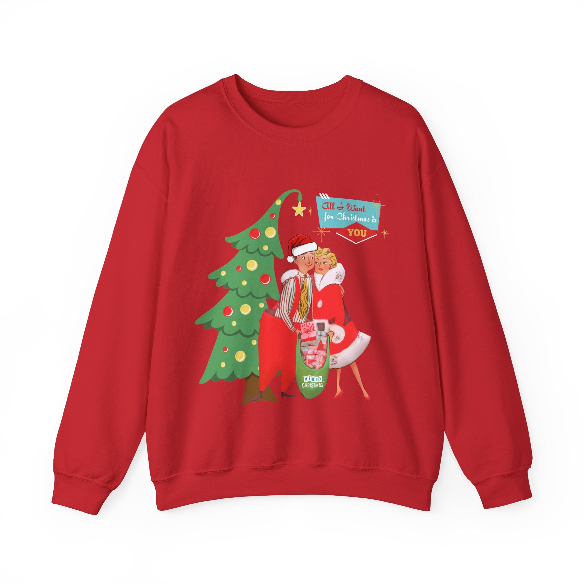 Retro Christmas Couples Sweatshirt, Perfect for Holiday Parties, Gift for Him/Her, Vintage Style, Cozy Crewneck - Mid Century Modern Gal