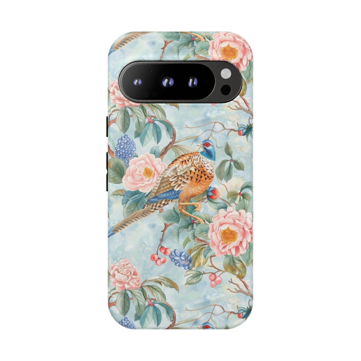 Chinoiserie Designed Floral Pheasant Phone Case with Bird Design