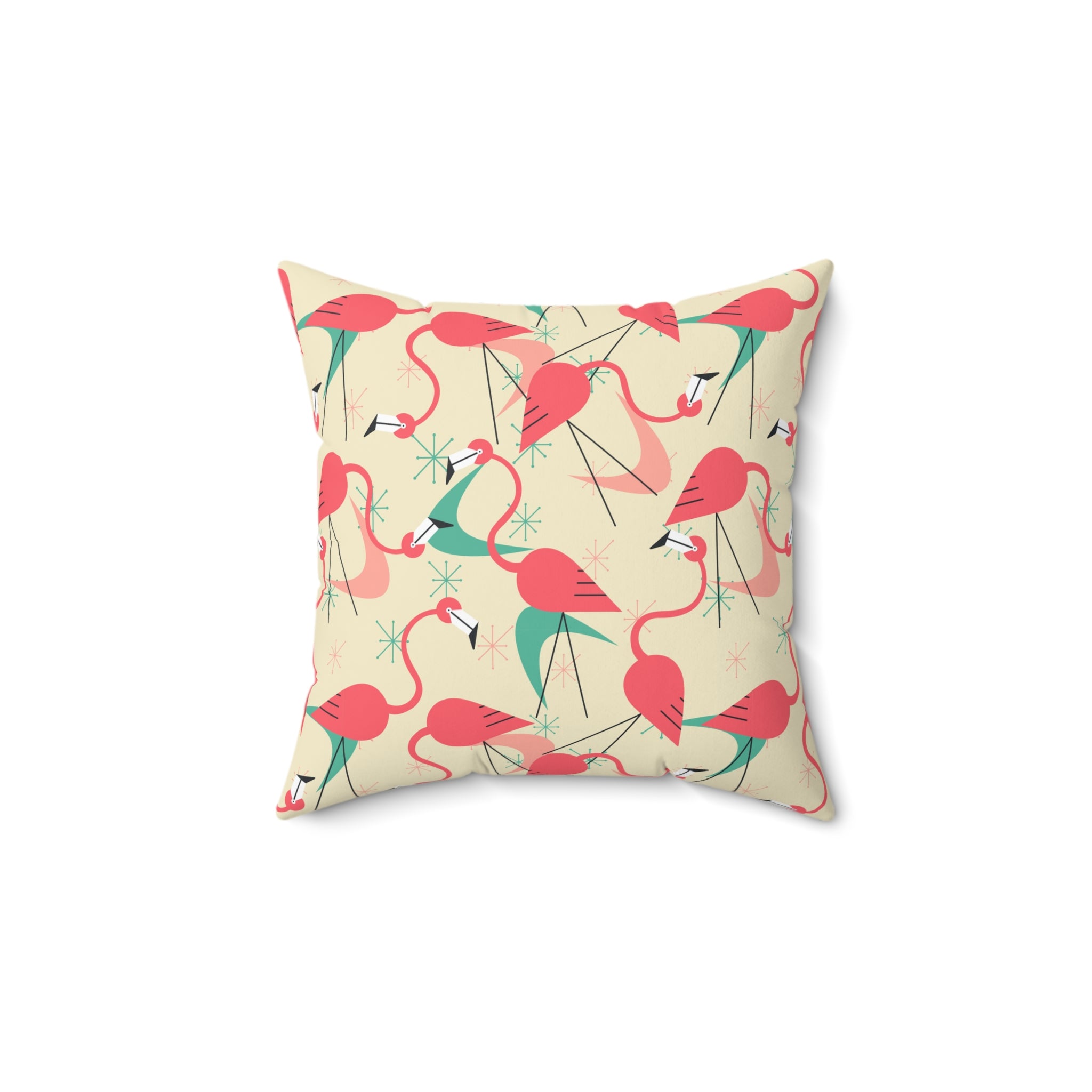 Mid Century Modern Dancing Flamingos, Kitschy Quirk MCM Tropical Flamingo Square Pillow - Stylish Home Decor for Retro Summer Vibes - Mid Century Modern Gal