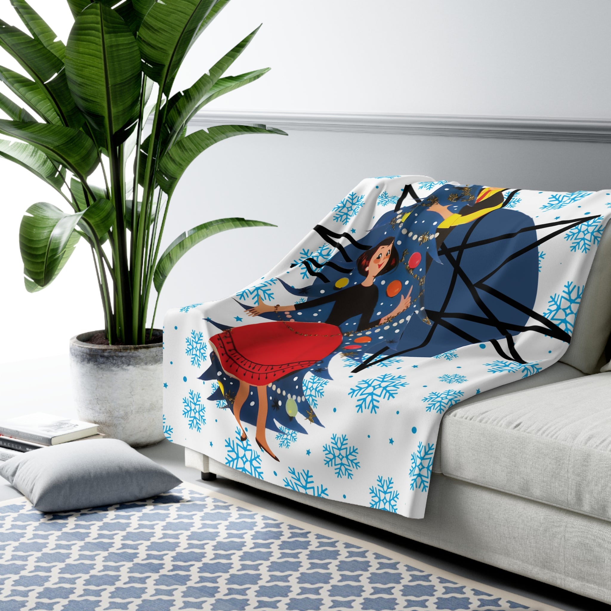 50s Christmas Fransican Starburst, Kitschy Snuggly Snowfake Blanket Gift - Mid Century Modern Gal