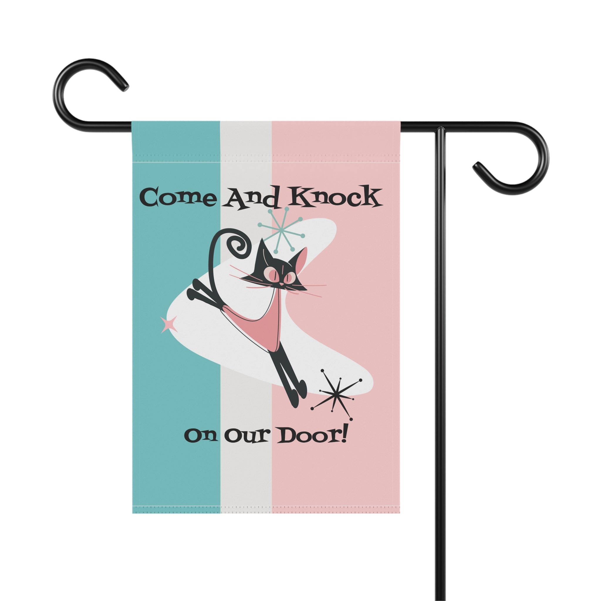 Atomic Cat, Funny Garden & House Banner, Atomic Kittie Cat MCM Style - Mid Century Modern Gal