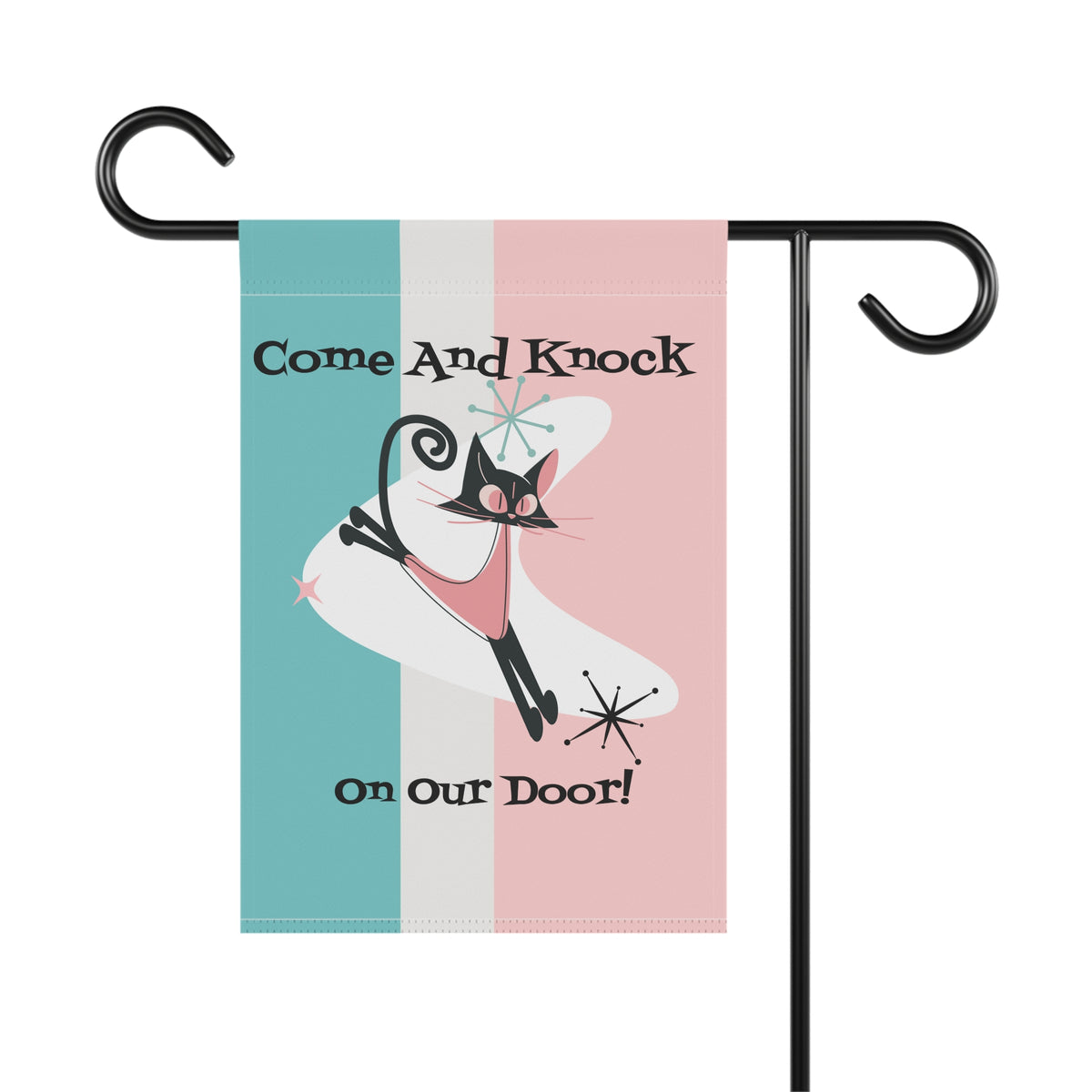 Atomic Cat, Funny Garden & House Banner, Atomic Kittie Cat MCM Style - Mid Century Modern Gal