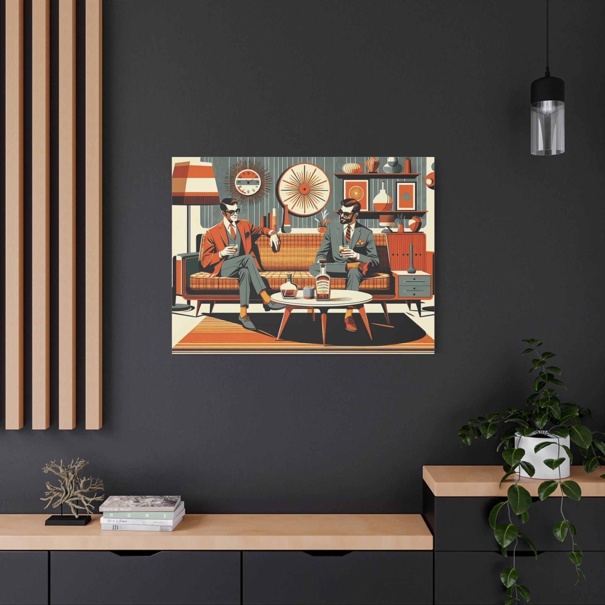 Mid Century Modern Mod Dude, Gay Male Couple Drinking Bourbon, MCM Art - Mid Century Modern Gal