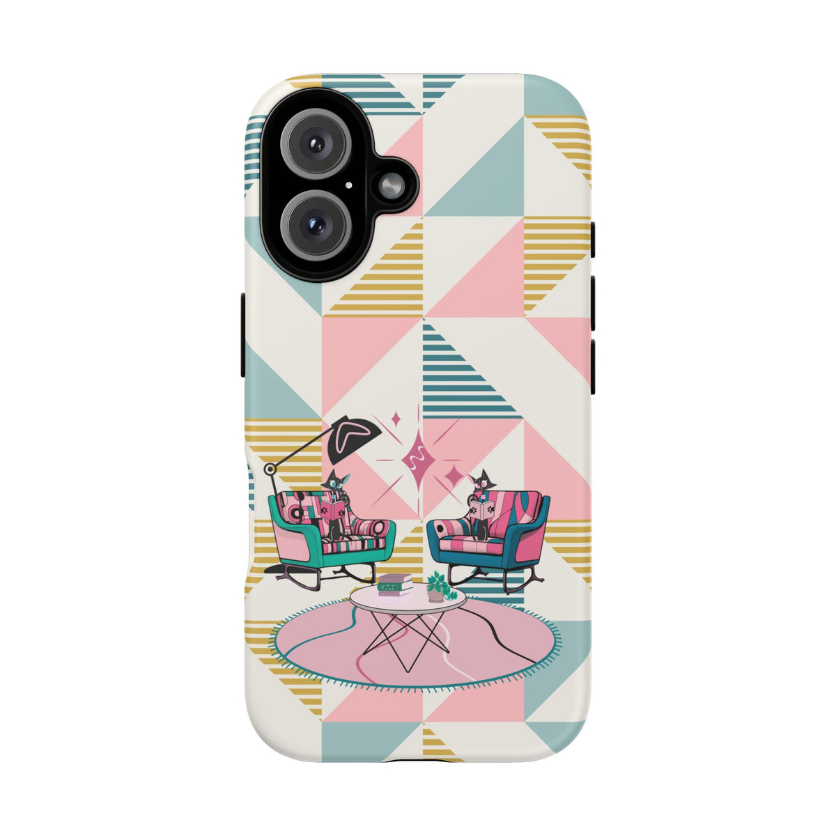 Atomic Cats Reading, Book Talk, Book Lover, Retro Chic Phone Case with Retro Vibe - Cozy Living Room Design - Mid Century Modern Gal