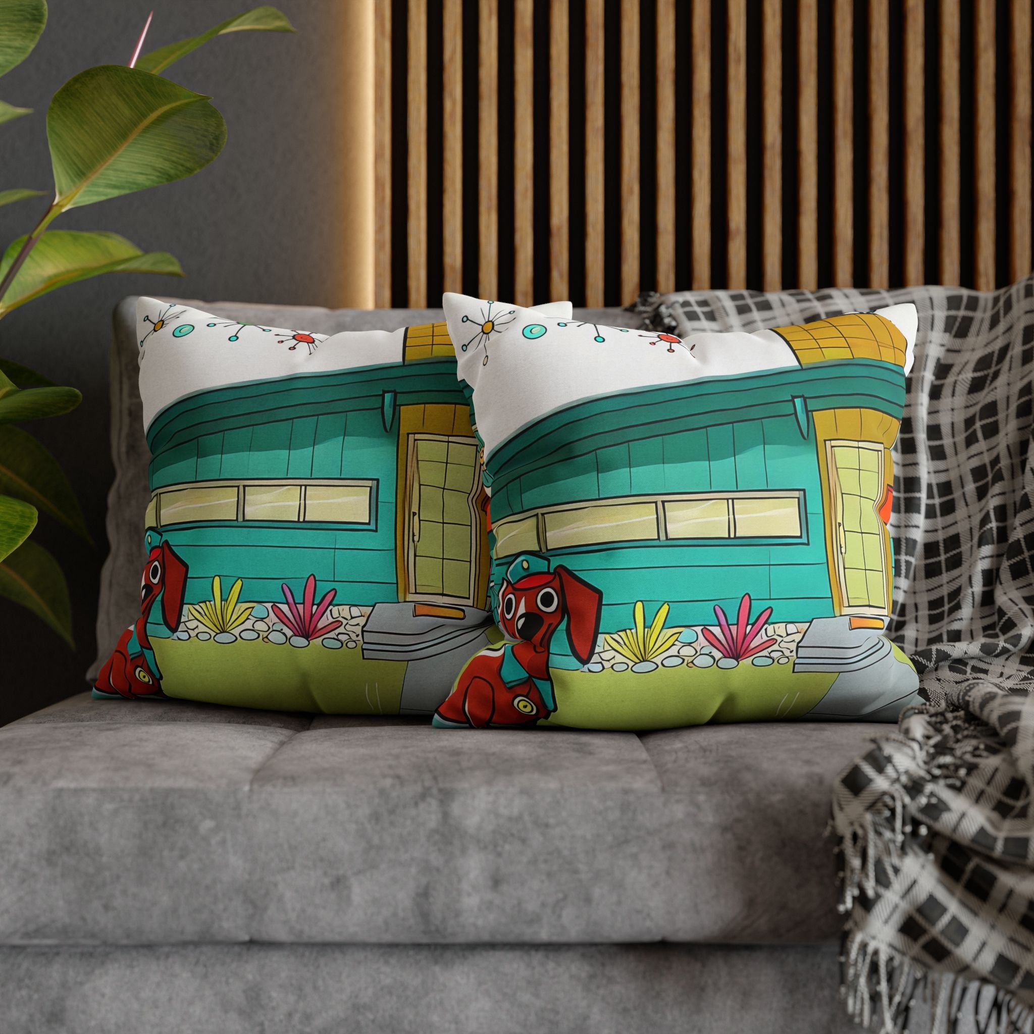 Chief Of Doxie Dwelling, Kitschy Mid Century Modern Pillow COVER Only - Mid Century Modern Gal