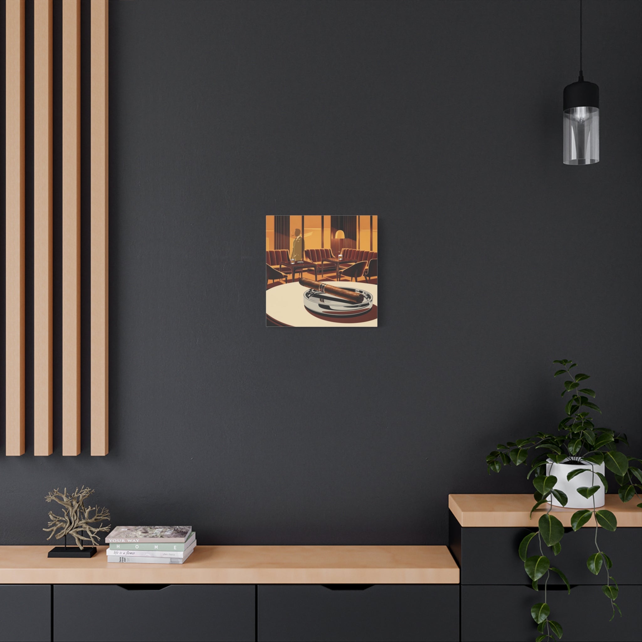 Cigar And Boubon Whiskey Mid Century Modern Vintage Lounge Matte Canvas Art Print - Mid Century Modern Gal