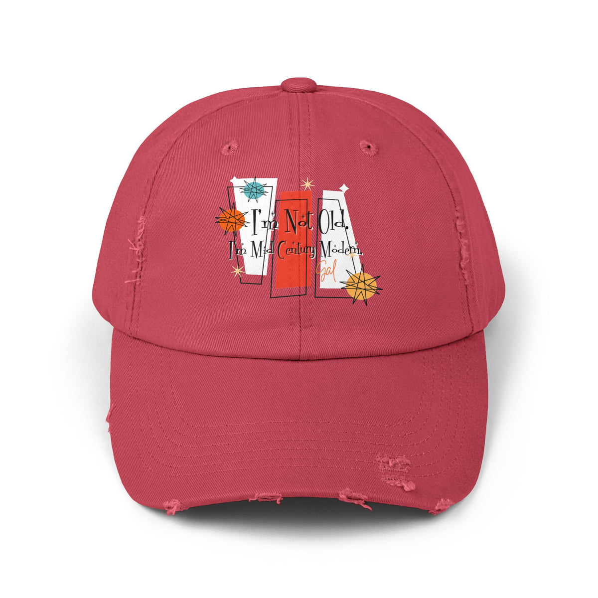 I'm Not Old, I'm Mid Century Modern ® Distressed Retro Mod Distressed Cap - Mid Century Modern Gal