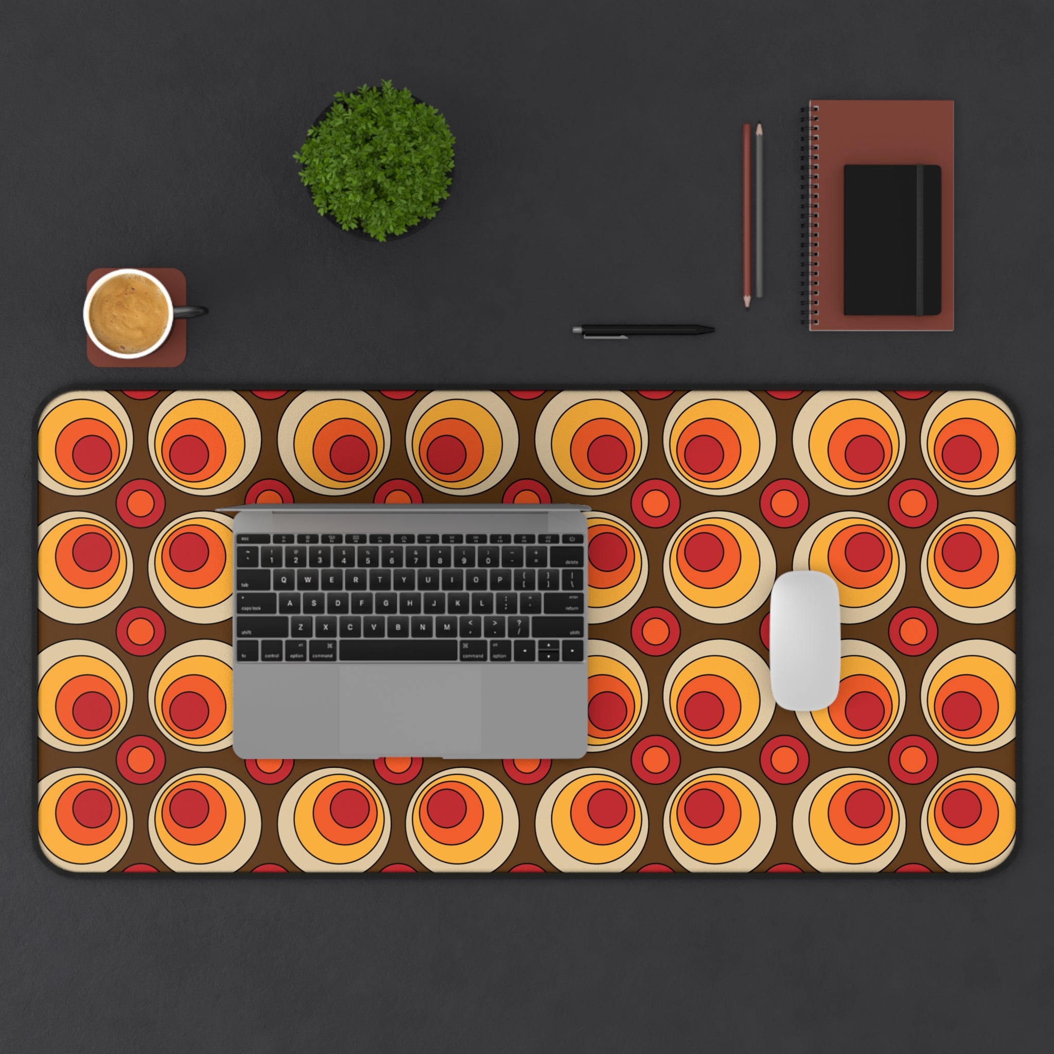 Retro Groovy Orbs Desk Mat – Stylish Workspace Decor for Home or Office - Mid Century Modern Gal