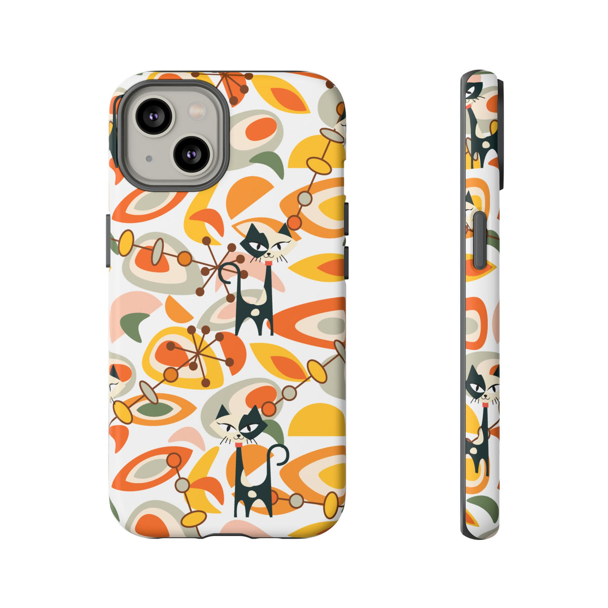Atomic Cat Mid Mod Orange, Yellow, Groovy Cat Smart Phone Tough Cases - Mid Century Modern Gal