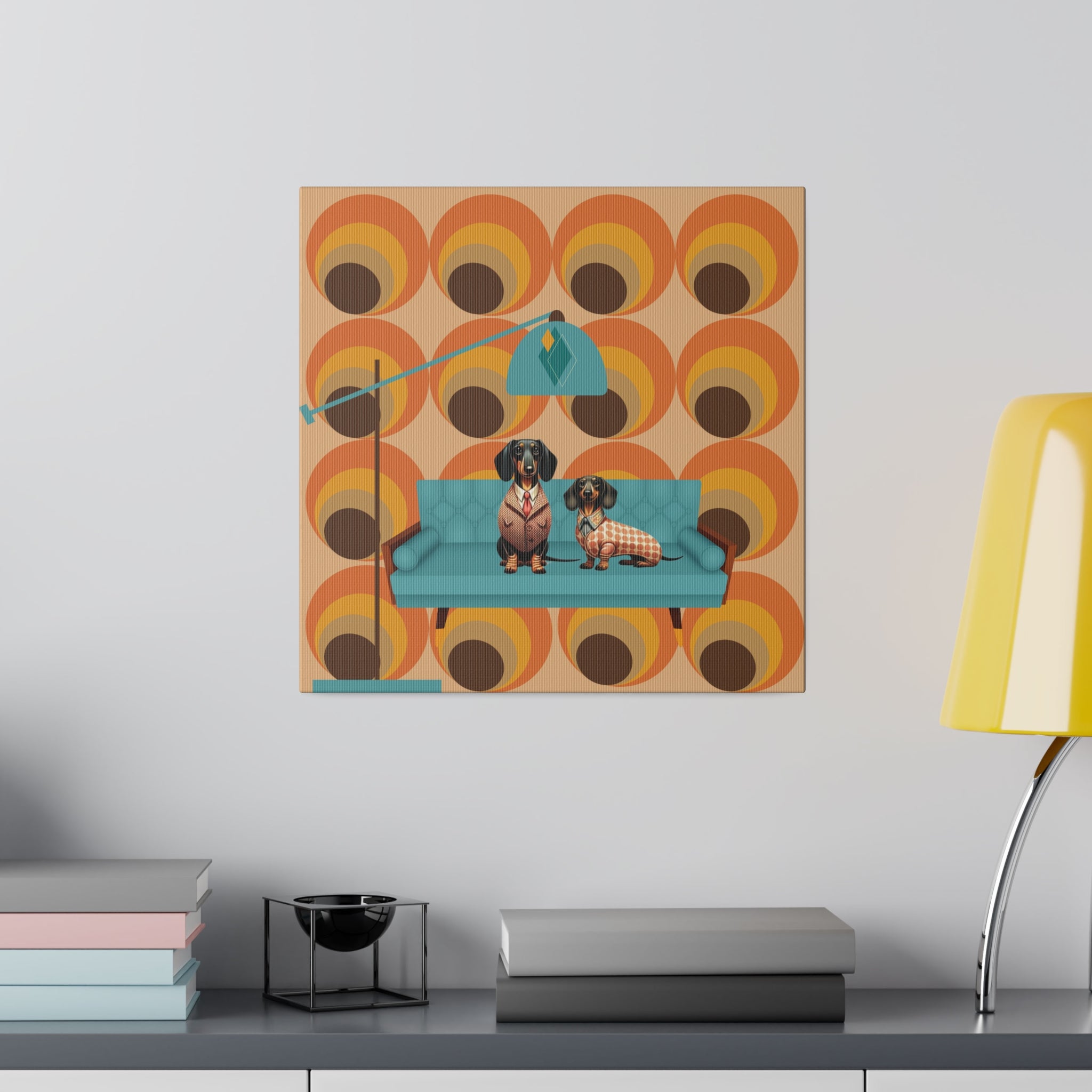 Retro 70s Doxie Dog, Dachshund Dog Lover, Mid Mod Groovy Wall Art - Mid Century Modern Gal