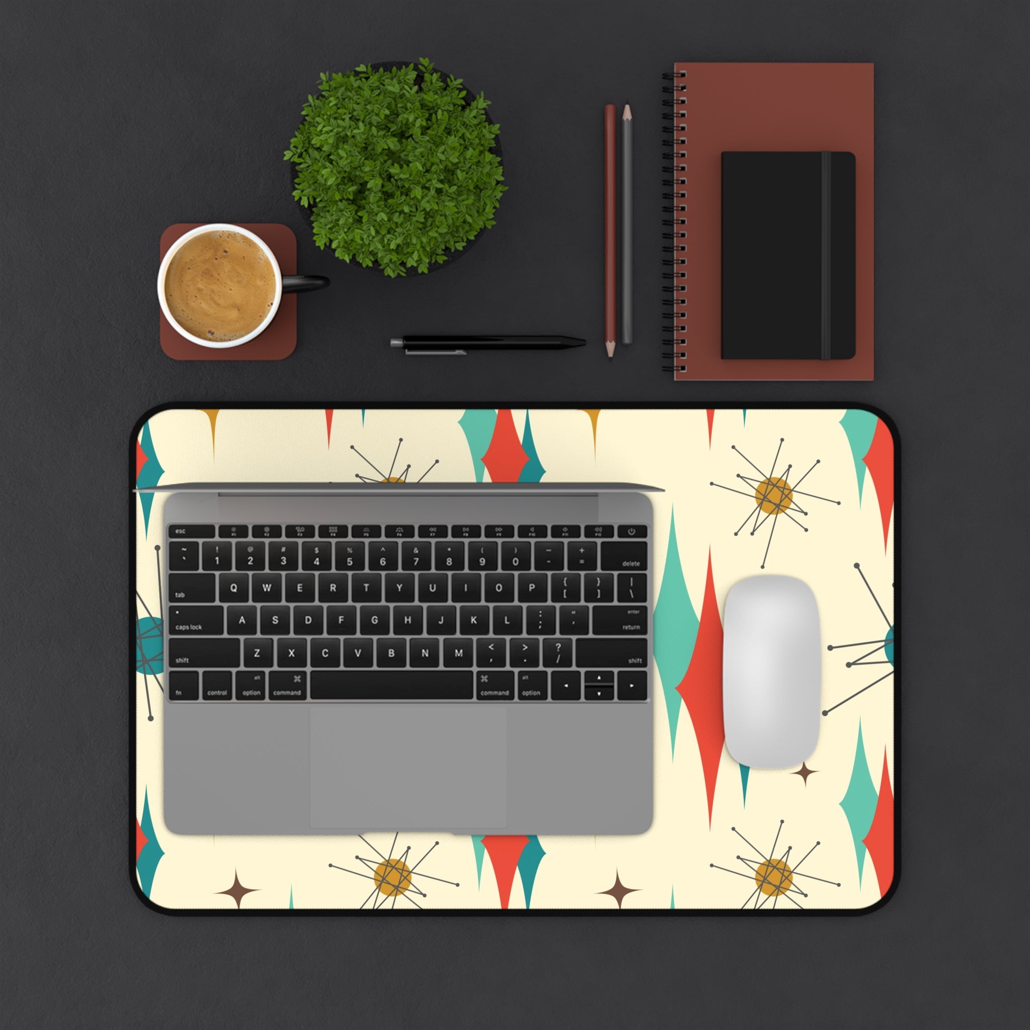 Franciscan Starburst Mid Century Modern Retro-Inspired Desk Mat with Geometric Print - Stylish Workspace Decor - Mid Century Modern Gal