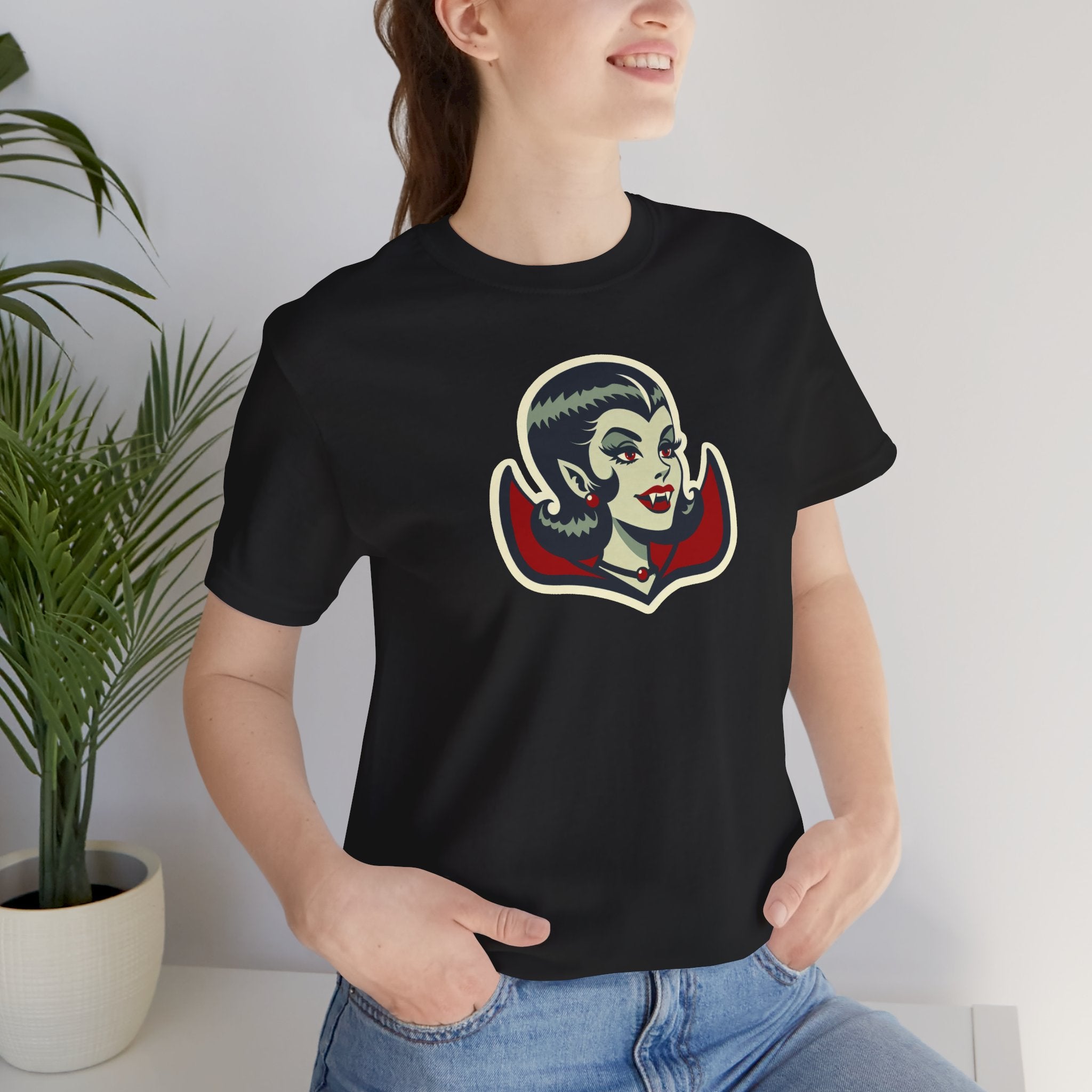 Vampire Dracula Girl Halloween Goth Horror Buff MCM Unisex T-Shirt - Mid Century Modern Gal